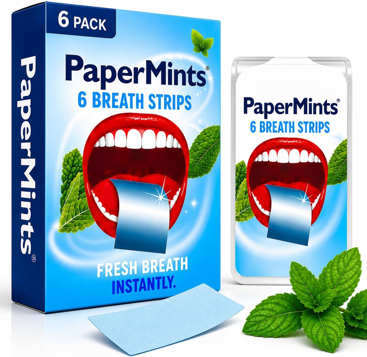 Papermints Instant Fresh Breath Strips for Bad Breath 6 Pack of 24 Strips. Cool Mint Strips for Extreme Bad Breath Treatment for Adults. Breath Freshener Strips