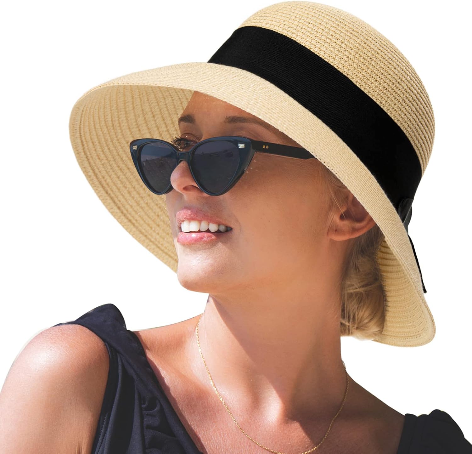 Comhats Sun Hats Women, Ladies Straw Beach Hats UV Protection Summer Hat Foldable UPF 50 Wide Brimmed Sunhats Travel Holiday Hat Packable Adjustable