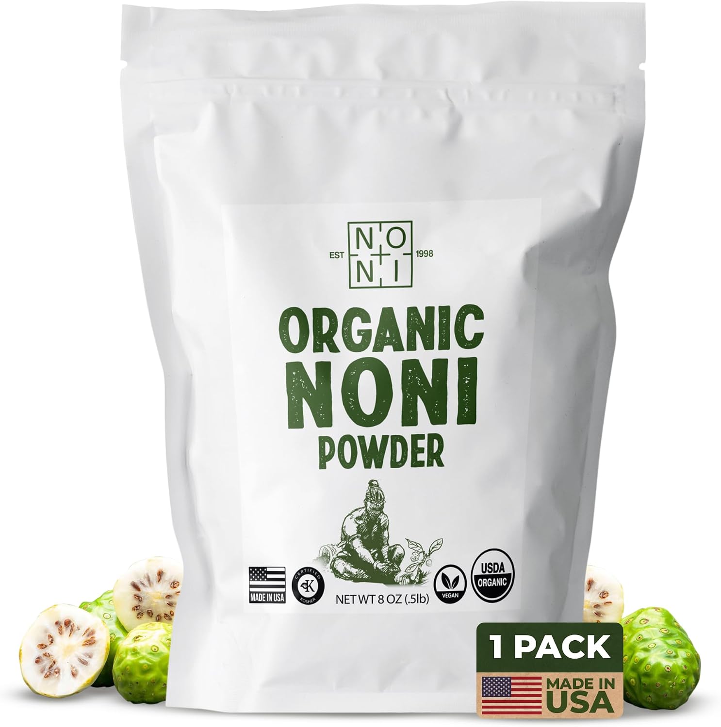 Healing Noni Fruit Powder, 100% Pure, USDA Organic, 8oz Resealable Bag - 1x