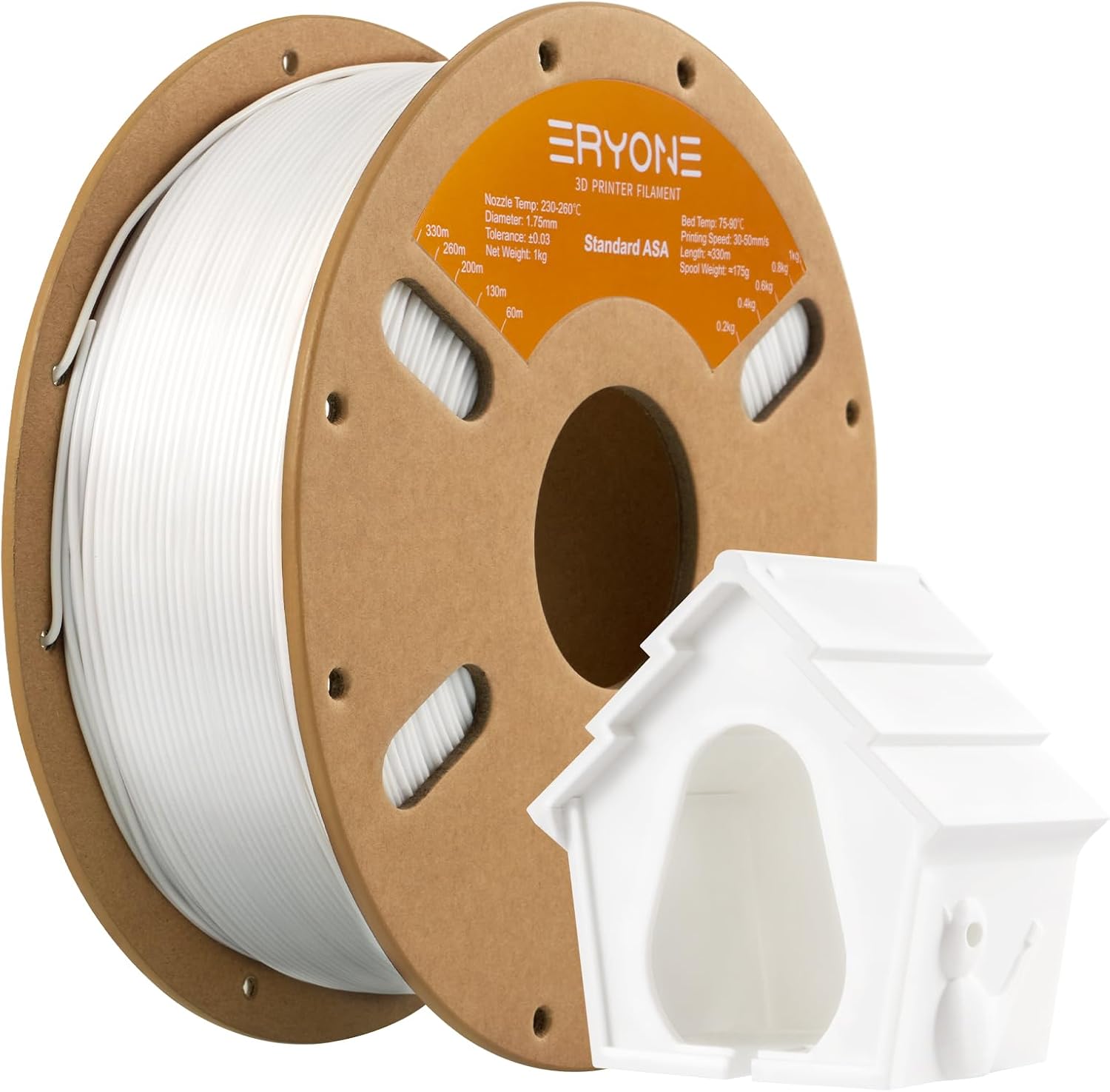 ERYONE Engineering Filament, 1.75mm 3D Printing Filament, Dimensional Accuracy +/- 0.03mm, Fit Most FDM 3D Printers, ASA White 1kg Spool (2.2LBS)