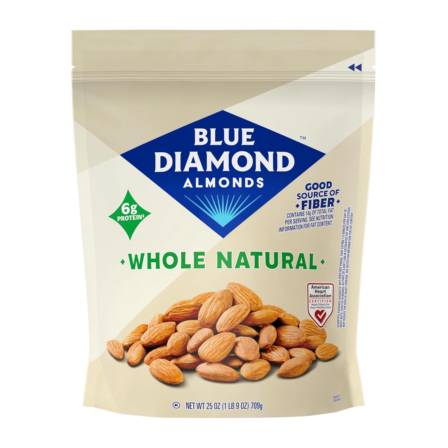 Blue Diamond Almonds Whole Natural Raw Snack Nuts, 25 Oz Resealable Bag (Pack of 1)