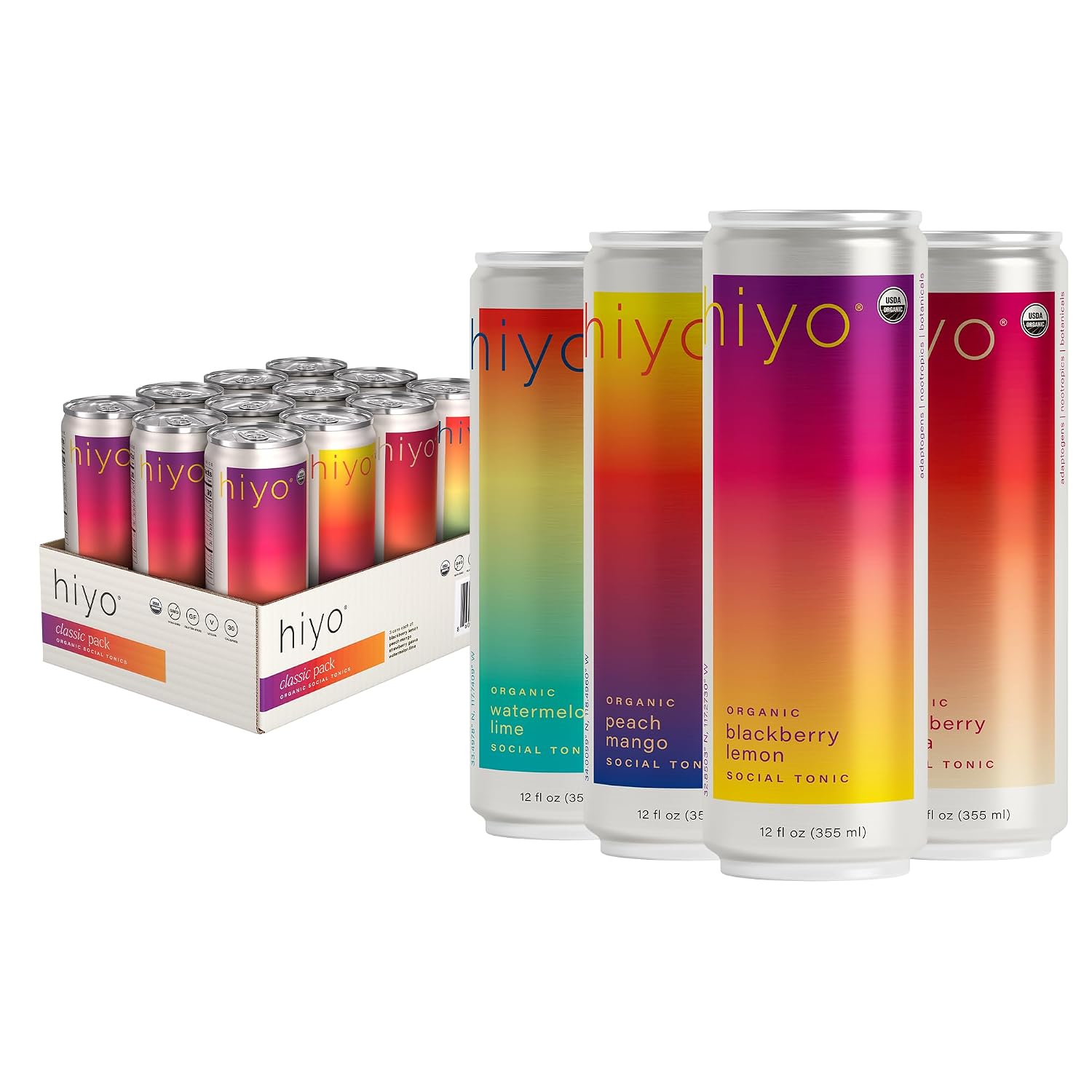 Hiyo Non-Alc Functional Seltzer, Adaptogens & Nootropics, 12 fl oz, 12pk