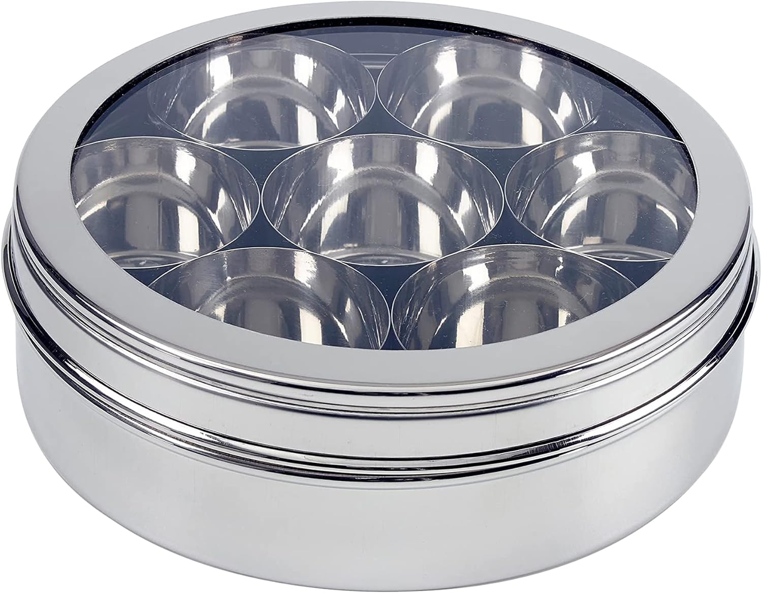 Pick N Save Masala Dabba - Indian Spice Box, 7 Compartments, Highest food grade Stainless Steel Tin, with FREE Serving spoon - The Food Supply