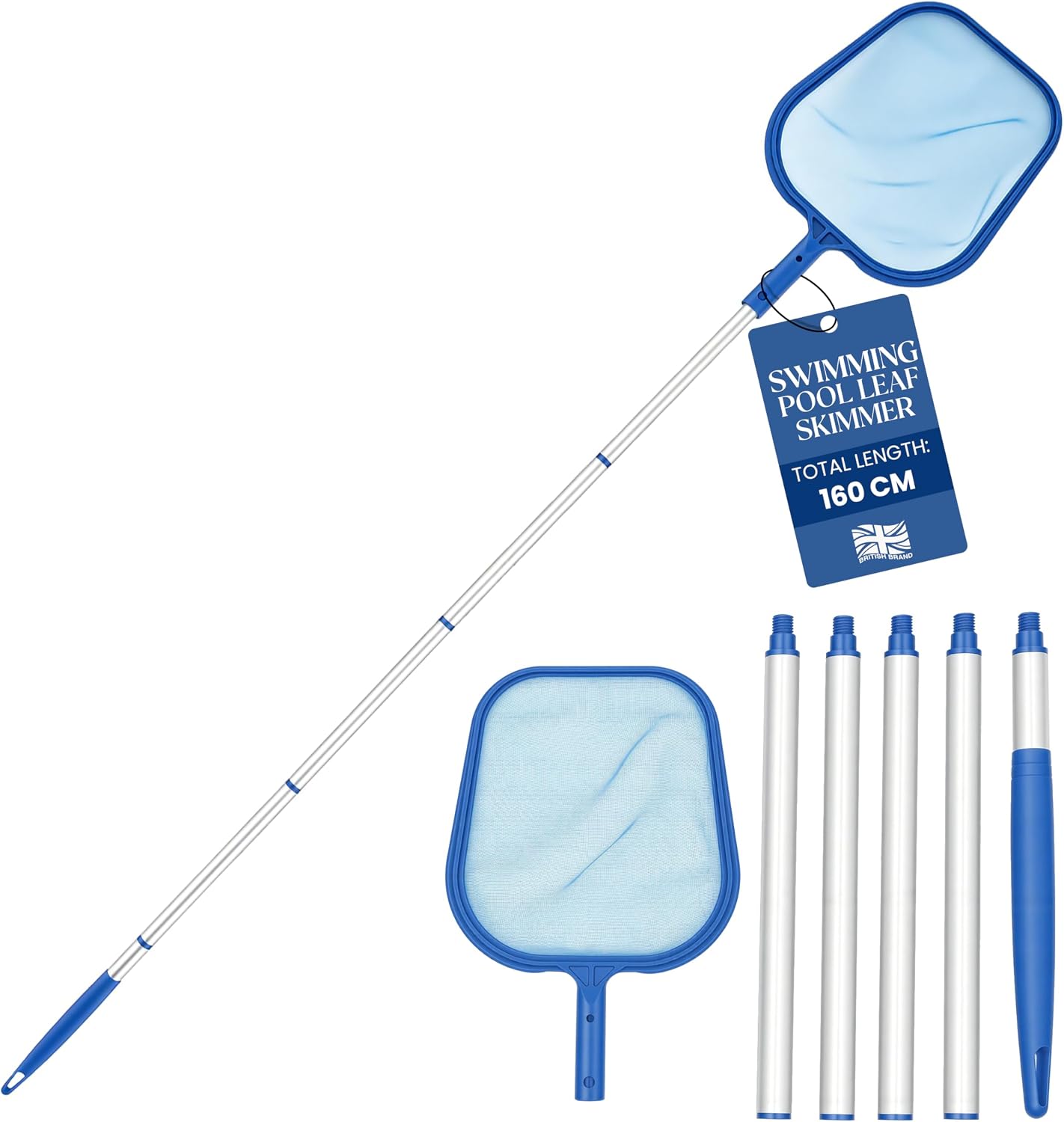 My Garden Swimming Pool Leaf Skimmer Net with Fine Mesh - 160cm Long Swimming Nets with Durable Aluminium Handle - Anti-Rust Pool Cleaning Skimmer Net for Leaves, Bugs & Debris