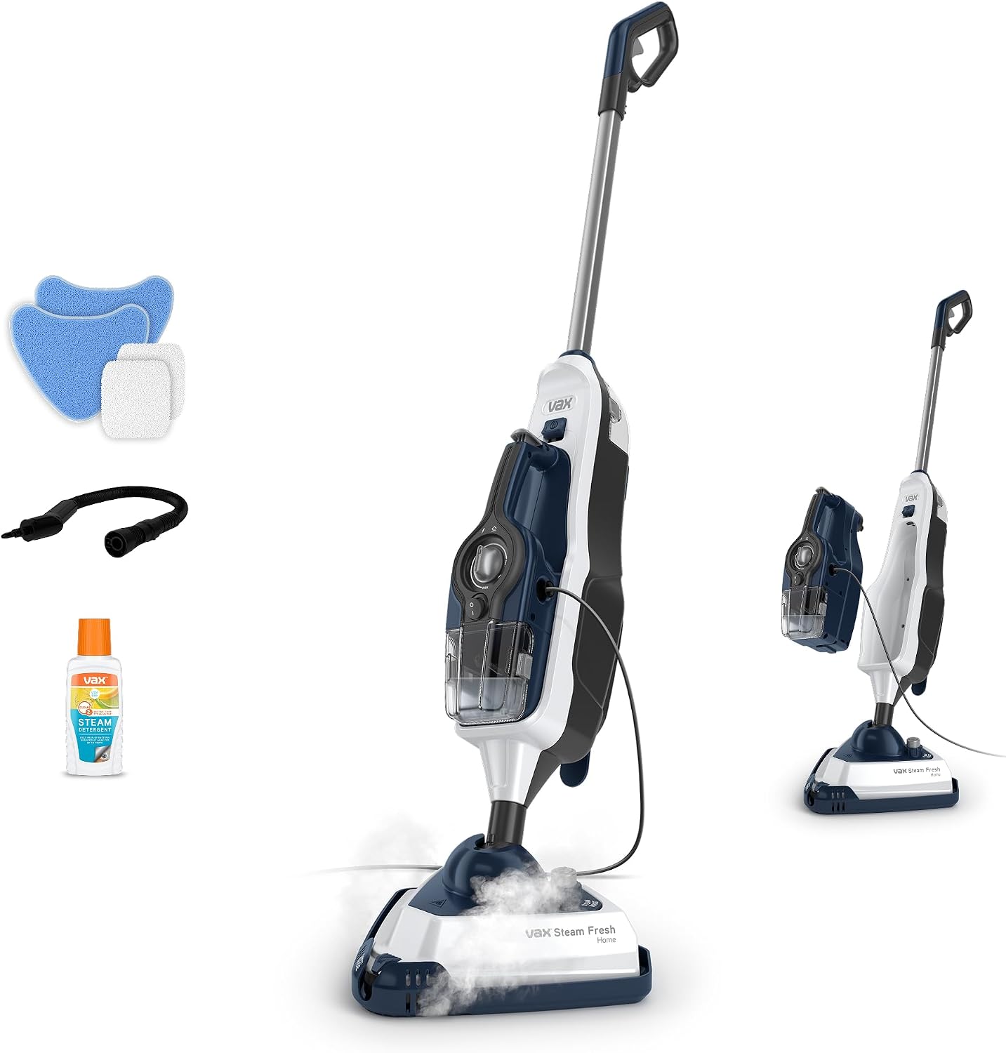 Vax Steam Fresh Home Steam Cleaner, Portable Handheld and Floor Steam Mop, Detergent and 13 Accessories for the Oven, Bathroom and Home, Easy to Carry, 1600W, 4.23kg, White/Blue, CDST-SFXS