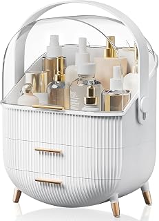 Makeup Storage Organizer with Lid, Waterproof Cosmetics Skincare Organizer for Vanity, Portable Makeup Storage Box for Countertop, Gifts, Women (White)