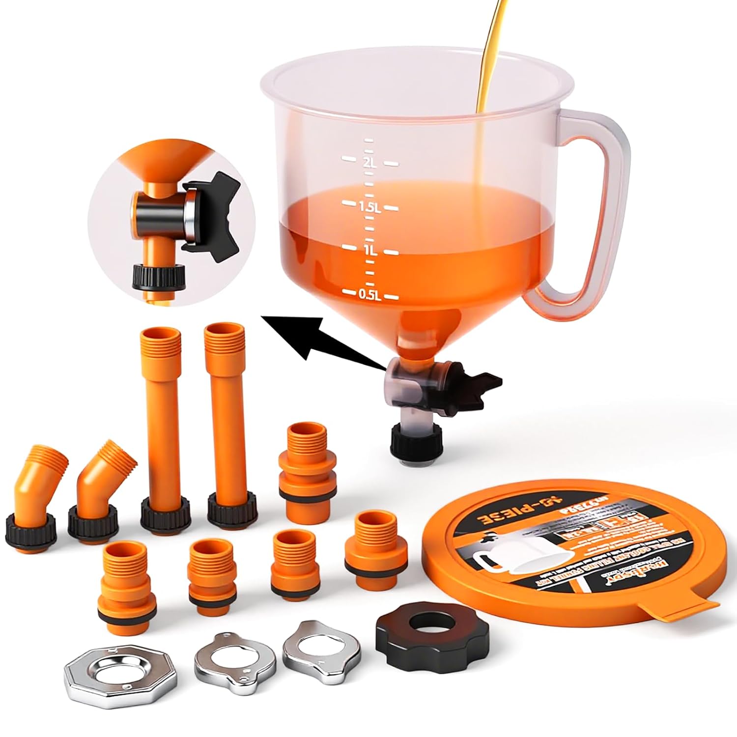 HORUSDY No-Spill Coolant Funnel Kit with Valve Switch, Radiator Bleeder Funnel Kit, Universal Fitment Applicable to Any Vehicle (15 Piece)