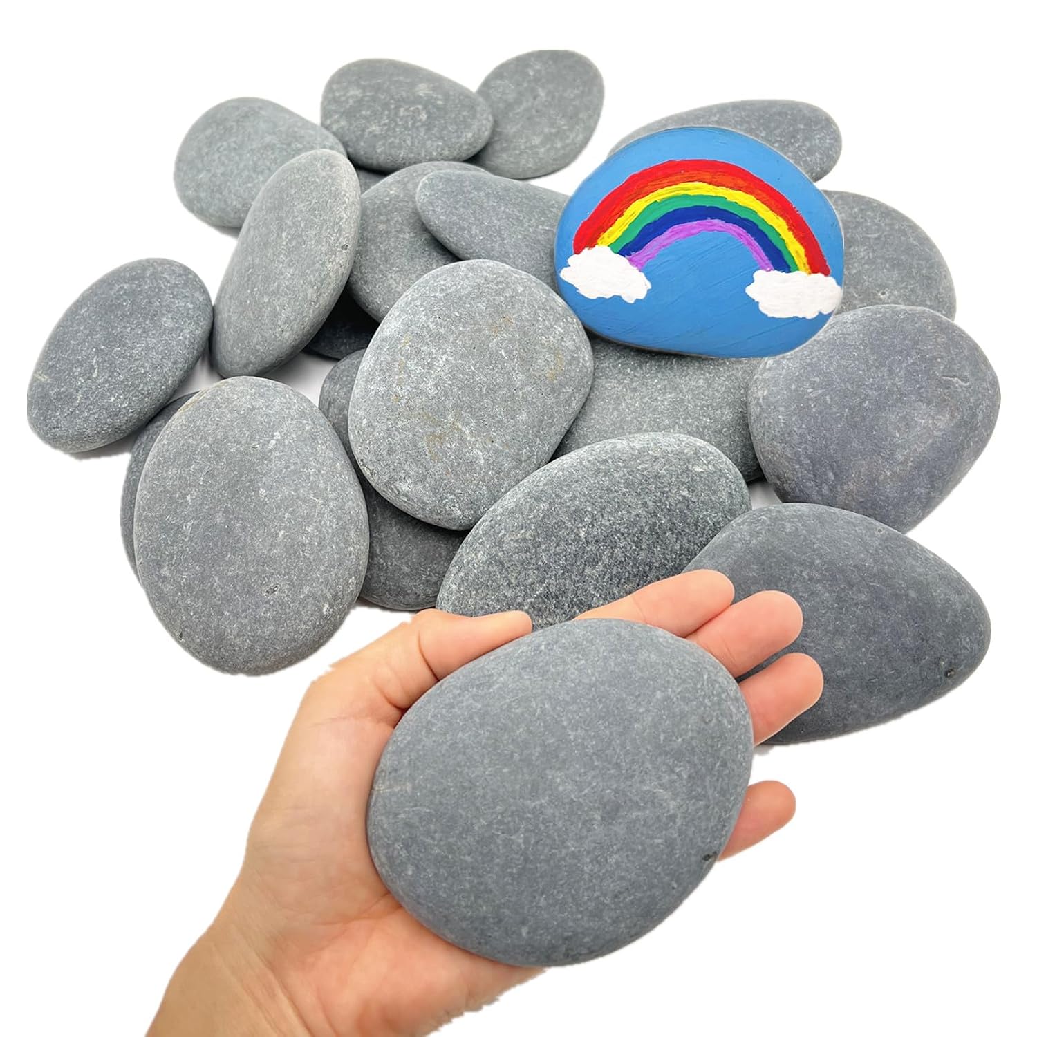Lifetop 20PCS DIY Rocks 3"-4" Flat & Smooth for Painting, Arts, Crafts, Decoration - Large Kindness Rocks Hand Picked
