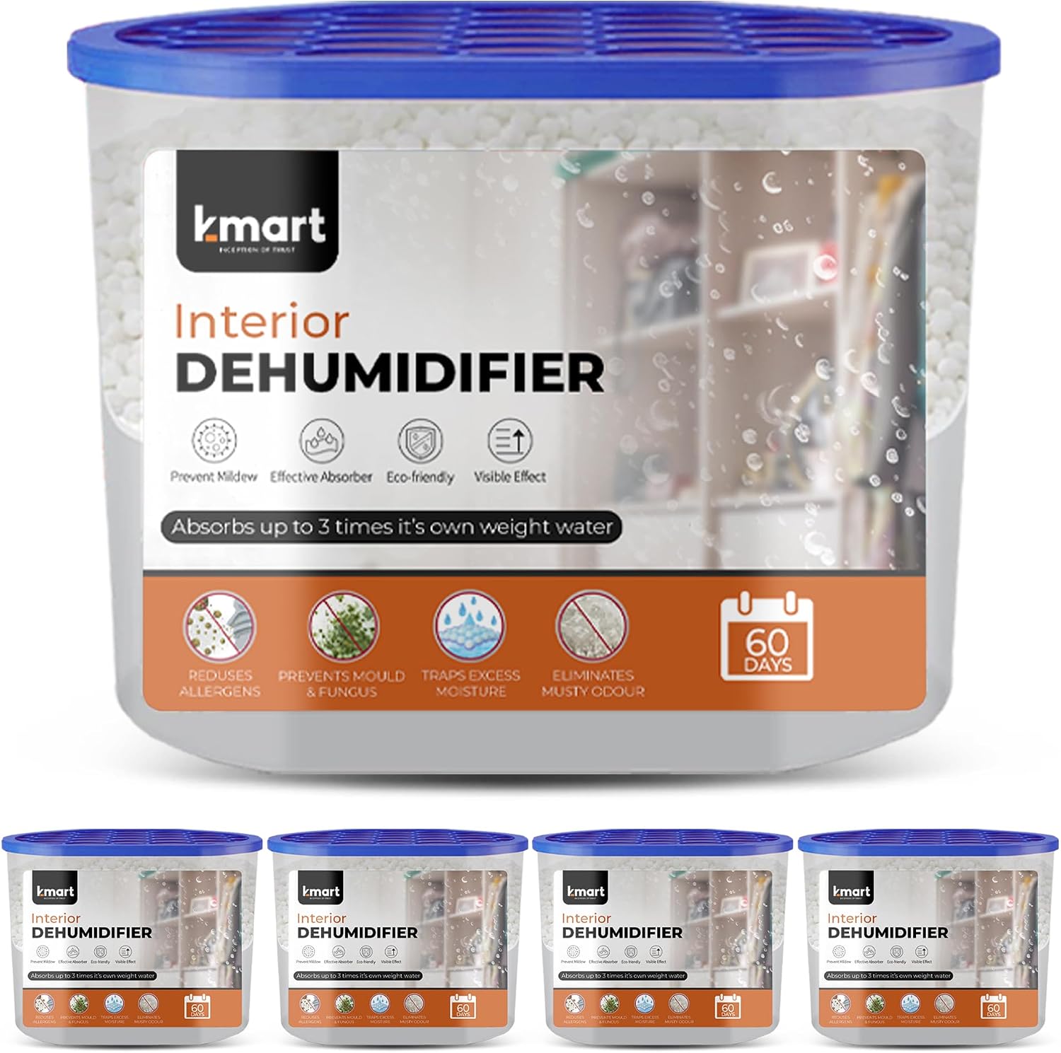 K-MART Dehumidifier 500ml, Pack Of 5 Moisture Absorbers Condensation Remover Dehumidifiers For home, damp absorber, car dehumidifier, wardrobe dehumidifiers, Kitchen & Car (5 Pack)