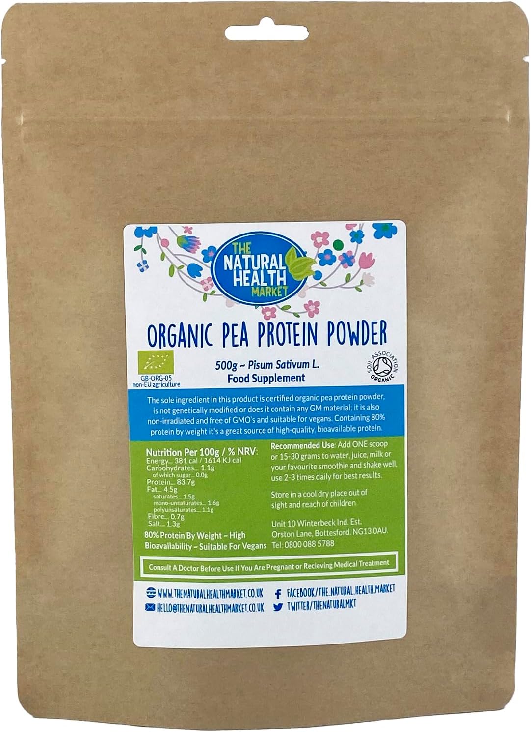 Organic Pea Protein Powder 500g By The Natural Health Market • 80% Vegan Protein