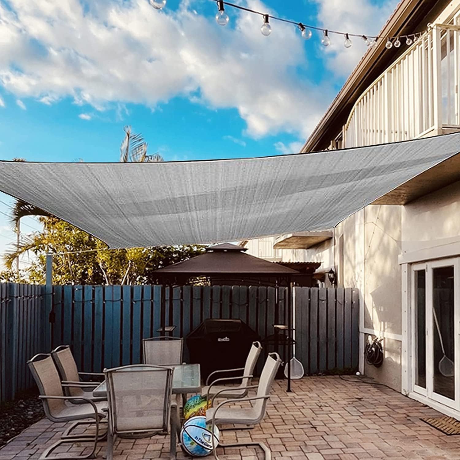 Dripex Sun Shade Sail Waterproof Rectangle Canopy, 2x3m PES Polyester 95% UV Block Shade Cover Sunscreen with Free Rope for Patio Party Backyard Lawn Garden Outdoor Activities, Grey