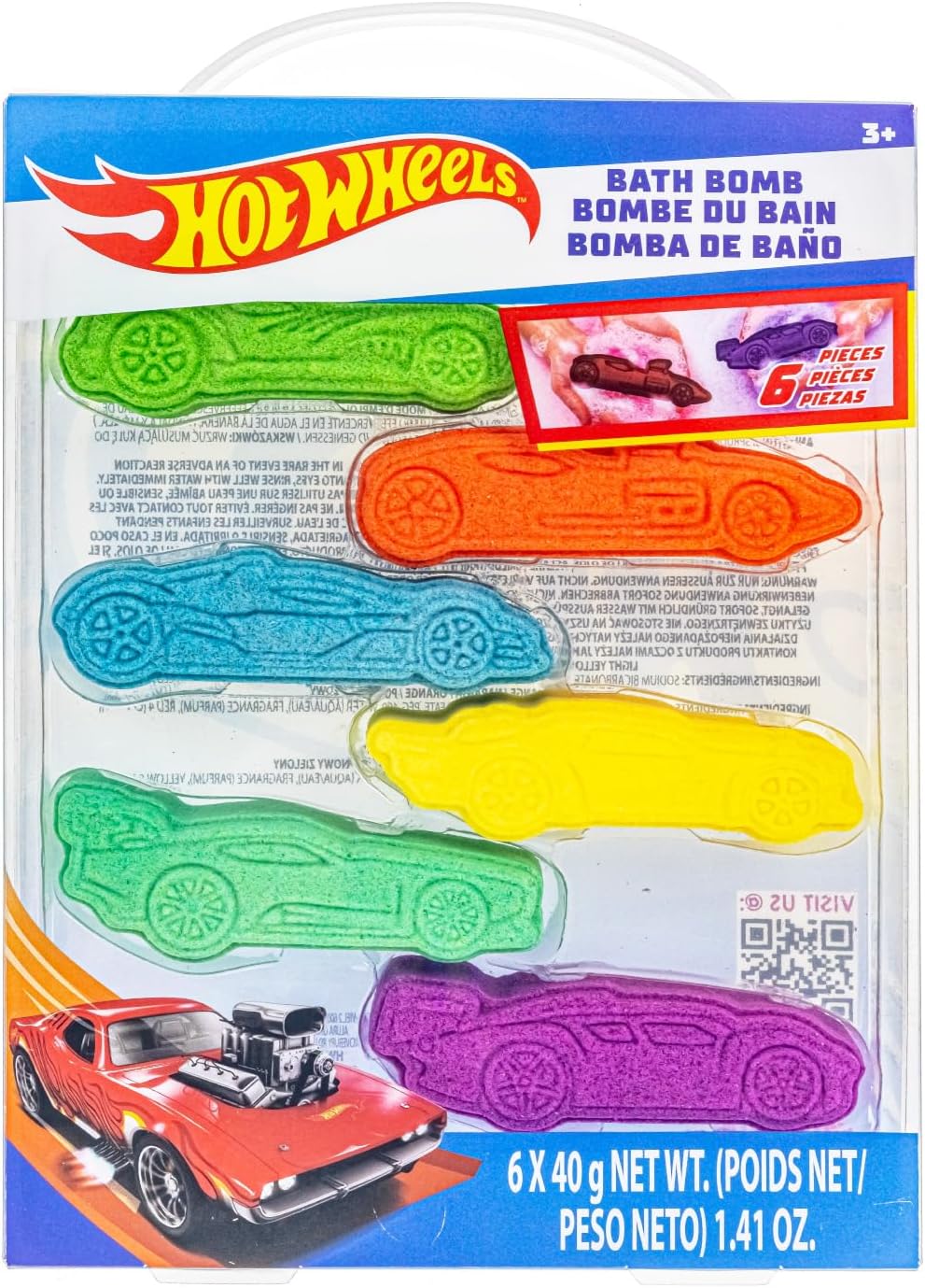 Hot Wheels 6 Piece Bath Bombs for Kids, Bubble Gum Scented, Bath Toys for Kids, Ages 3+, by Townley Girl