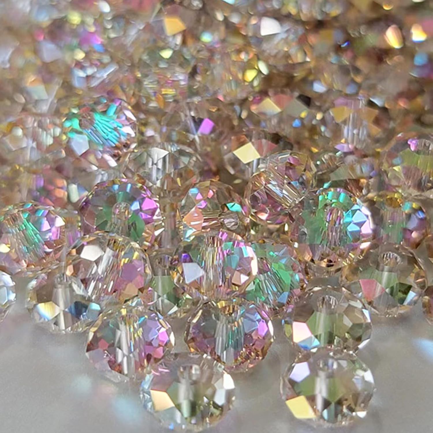 220Pcs 10mm Crystal Glass Beads for Jewelry Making Beads for Bracelets Necklace Pendants Making Supplies(Silver Champagner)