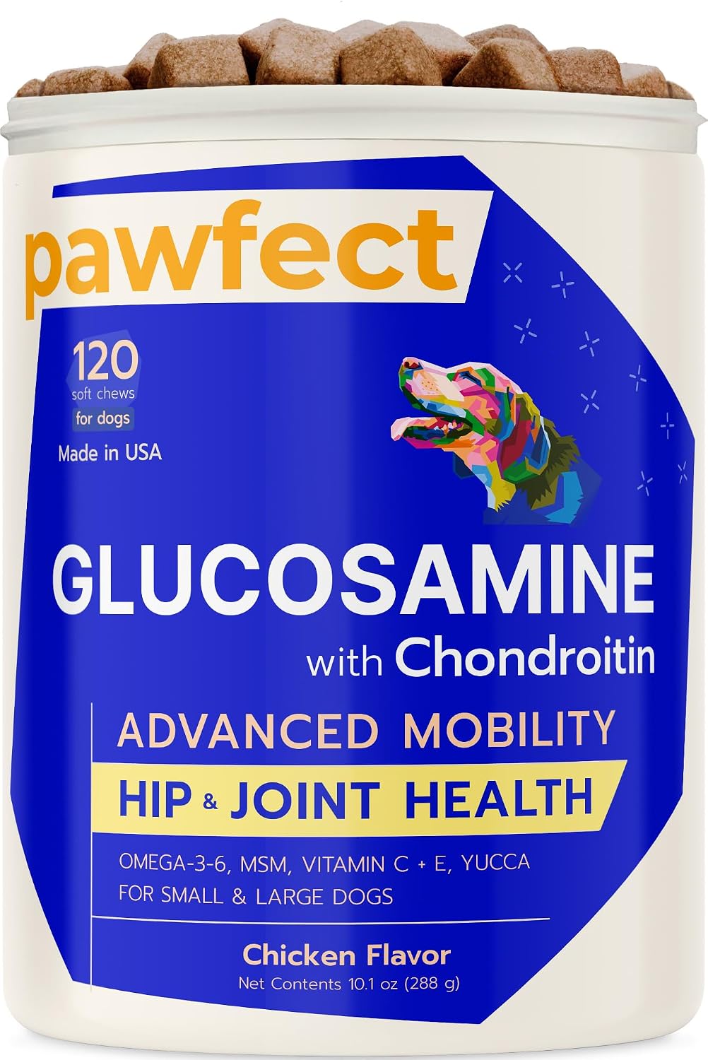 Pawfect Mobility - Glucosamine Treats for Dogs - Hip & Joint Health Supplement Chews w/Omega-3, Chondroitin, MSM - Made in USA - Joint Pain Relief - Hip & Joint Care - 120ct