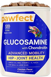 Pawfect Mobility - Glucosamine Treats for Dogs - Hip & Joint Health Supplement Chews w/Omega-3, Chondroitin, MSM - Made in USA - Joint Pain Relief - Hip & Joint Care - 120ct