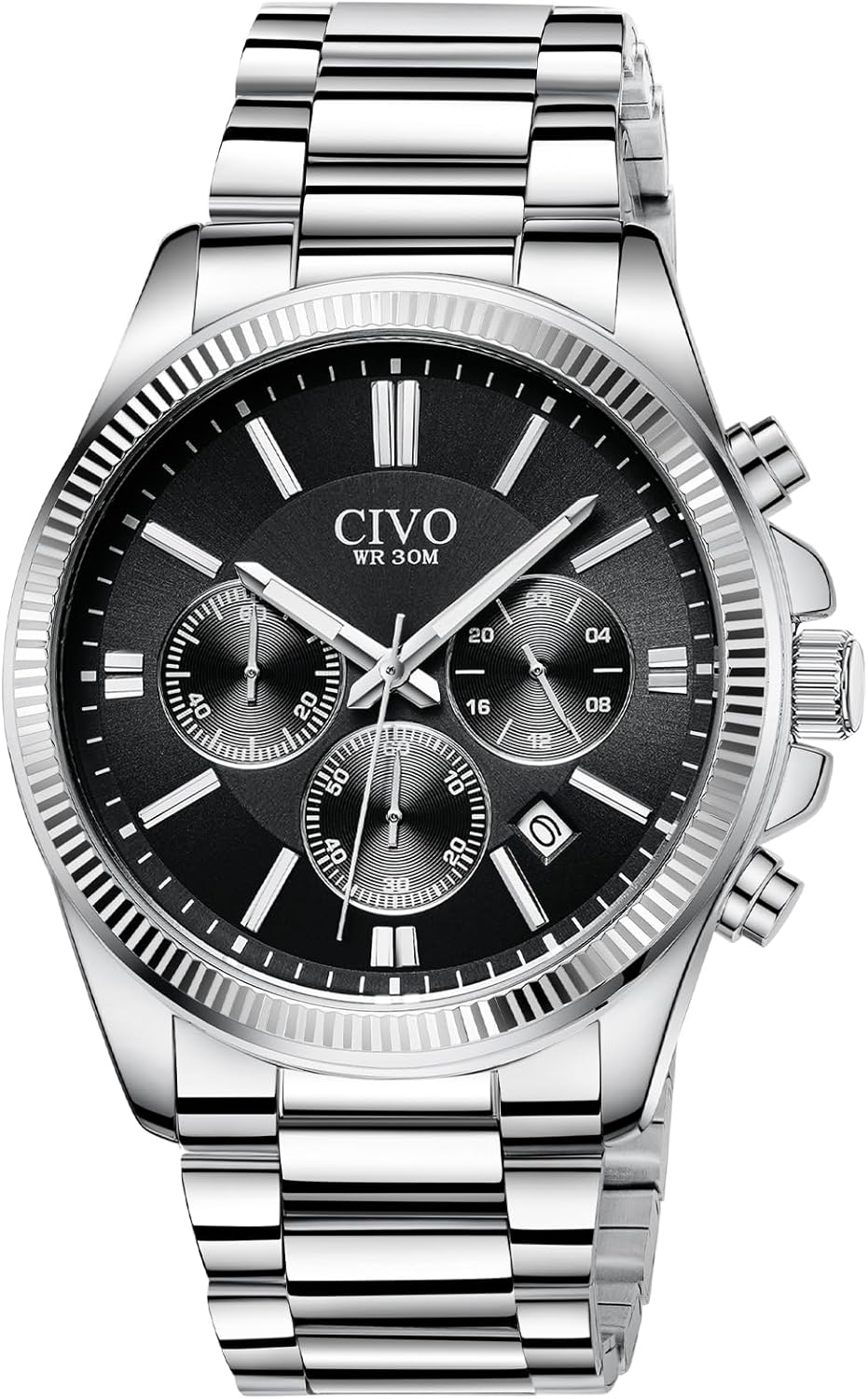 CIVO Mens Watches Stainless Steel Silver Chronograph Quartz Wrist Watch Stylish - Waterproof Date Watches for Men
