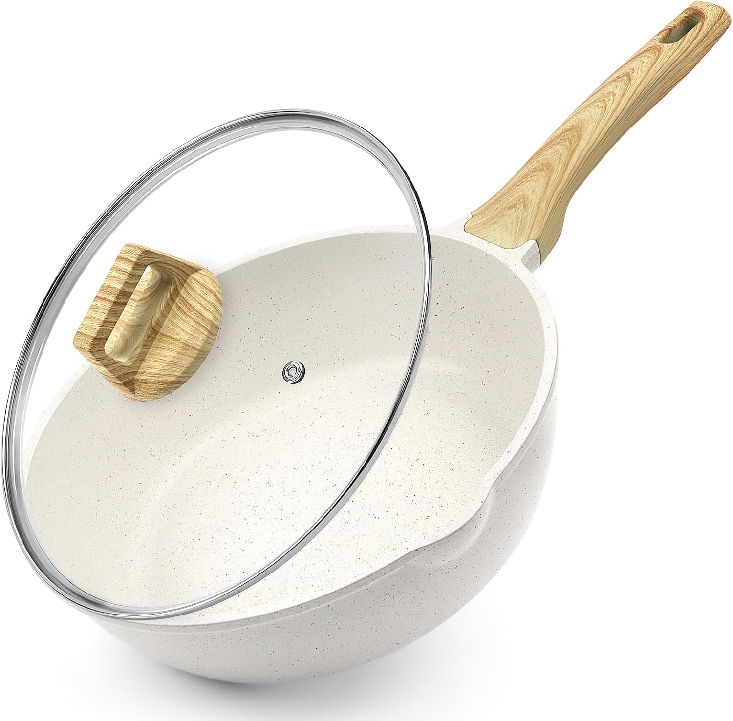 GiPP Nonstick Deep Frying Pan, 11 Inch Skillet Working Pan Granite Induction Cookware, 4.5Qt Non Stick Saute Pan with Lid, PFOA PFOS APEO Free