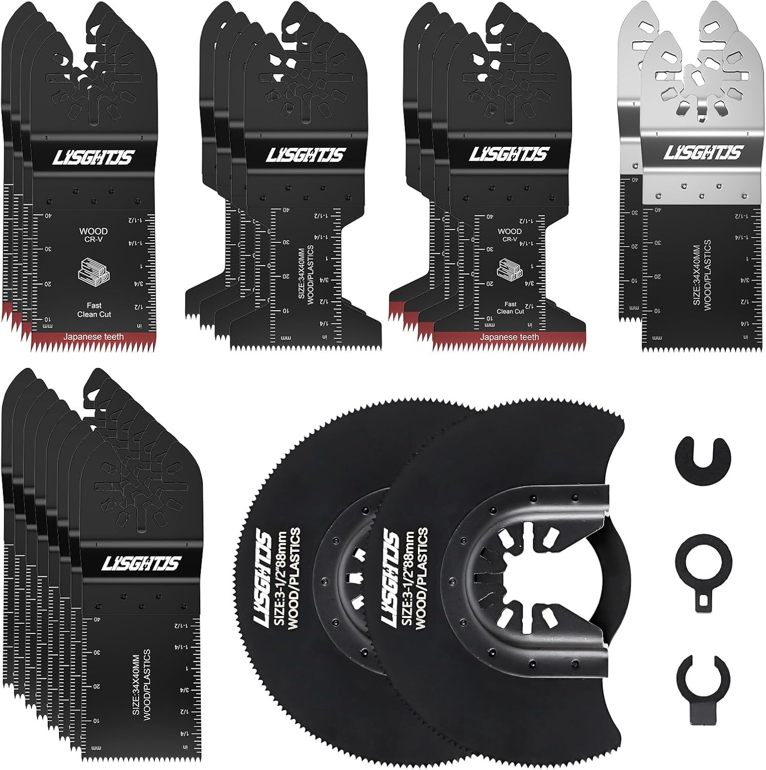 LISGHTJS 27 PCS Oscillating Tool Accessories Universal Wood Metal Oscillating Multitool Quick Release Tool Kits Fit Fein Multimaster, Ryobi, Bosch, Dremel, Rockwell, Makita More