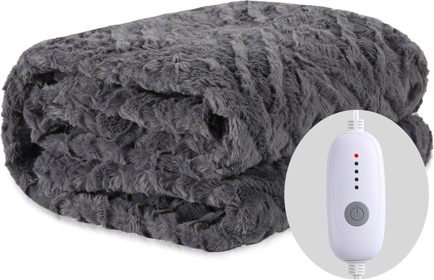 McJaw Electric Blanket Heated Throw Size 50''x60'', Super Cozy Soft Flannel with 5 Heating Levels & 3 Hours Auto Off, Machine Washable, Over-Heat Protection, Light Grey