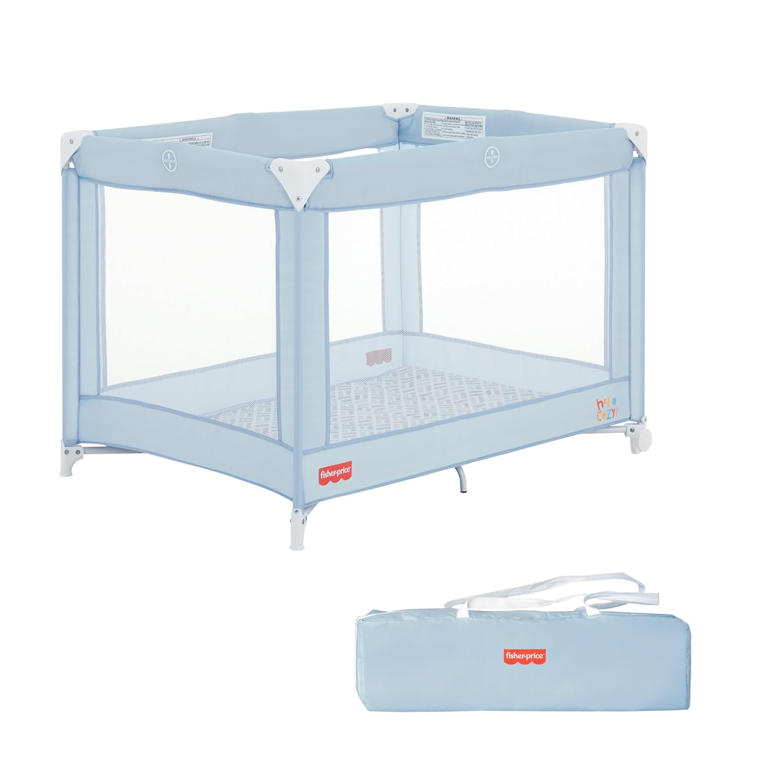 Fisher-Price Play All Day Baby Playard in Moon Mist, No Tool Assembly, Easy One-Hand Fold Playard, Breathable Mesh Sides, Carry Bag Included