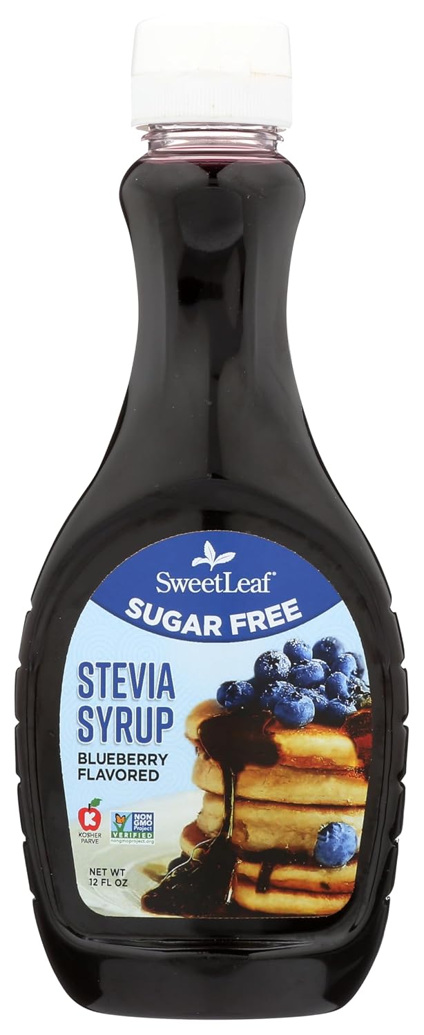 SweetLeaf Stevia & Monk Fruit Blueberry Syrup - Sugar Free Syrup for Pancakes, Low Carb Sweetener for Baking, Gluten Free, Low Calorie, Zero Sugar, Non GMO - 12 Fl Oz