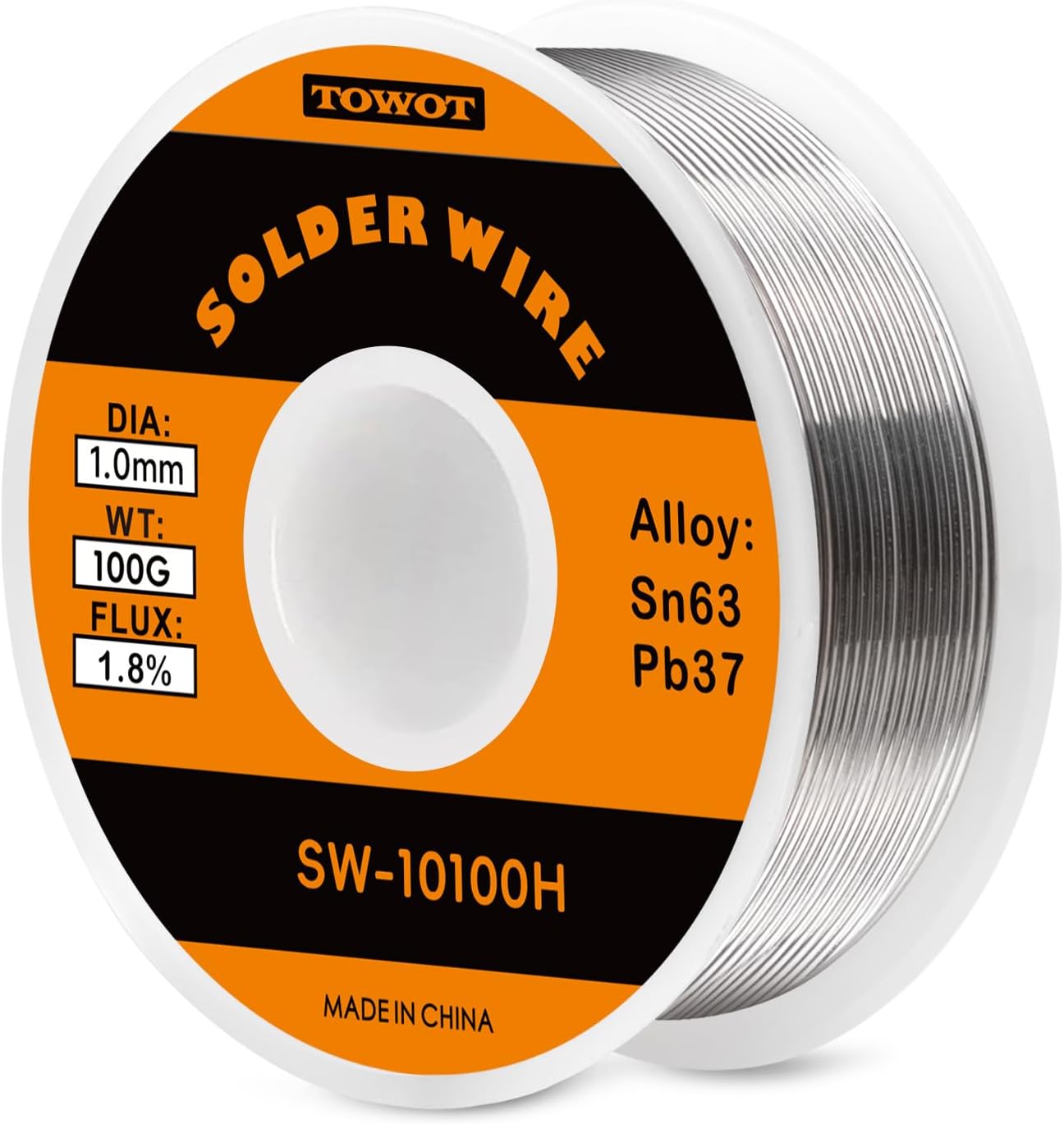 TOWOT 63-37 High Purity Tin Lead Rosin Core Solder Wire for Electrical Soldering, Content 1.8% Solder flux (1.0mm, 100g)
