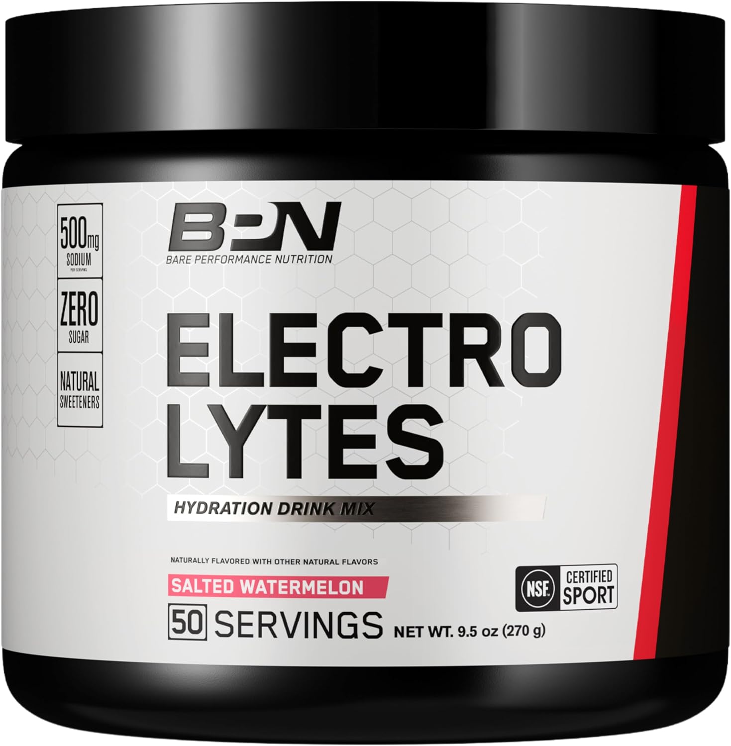 BARE PERFORMANCE NUTRITION BPN Electrolytes Hydration Drink Mix | Sugar Free Electrolyte Powder | 500mg Sodium per Serving | Naturally Sweetened | Salted Watermelon, 50 Servings | Zero Sugar, 500mg Sodium per Serving, Naturally Sweetened