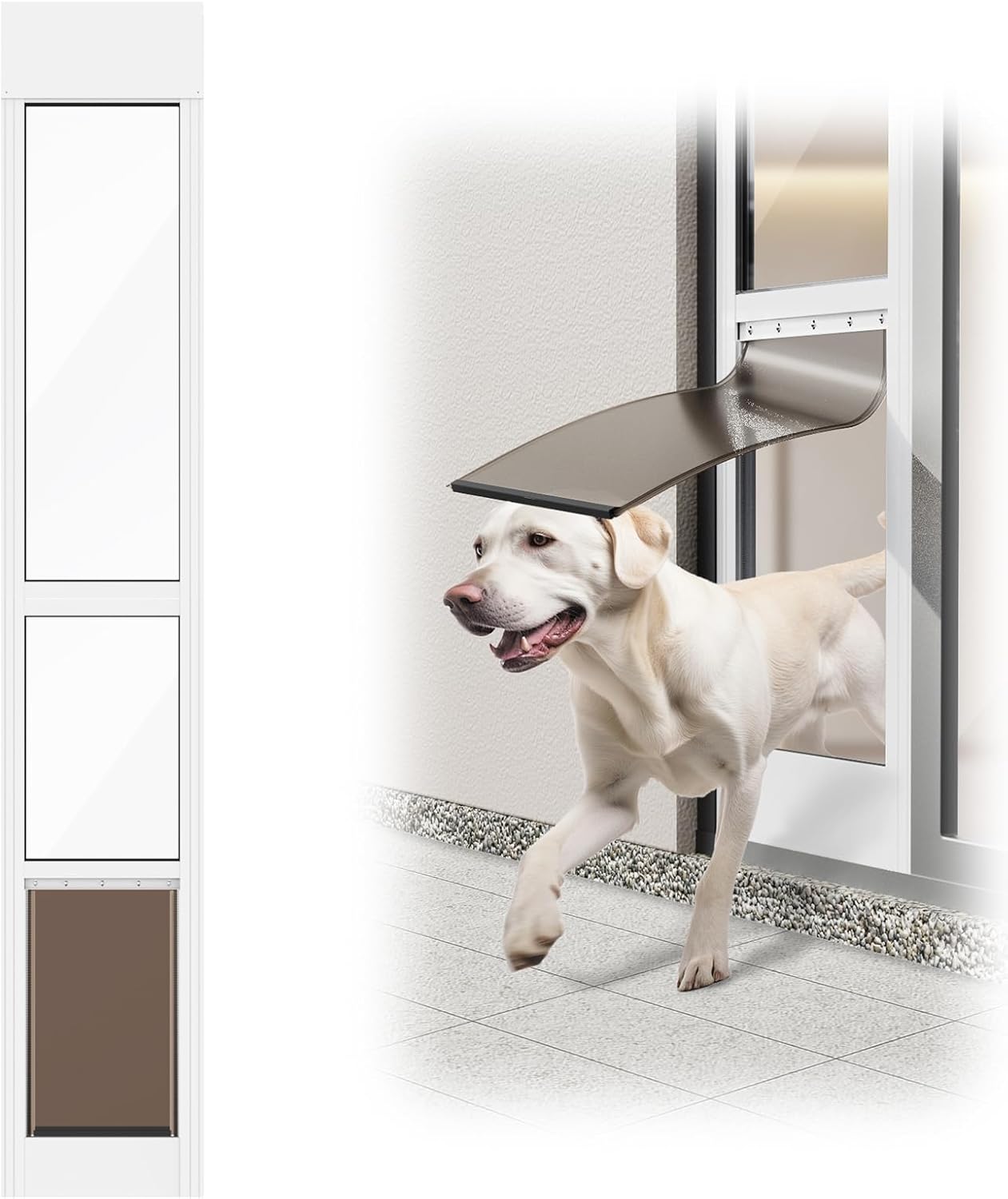Dog Door for Sliding Glass Door, Adjustable Height 75 3/5" to 80", Width 11 3/5", Aluminum Frame Sliding Door Dog Door Insert, No-Cut and Easy to Install Doggy Door(Medium,White)