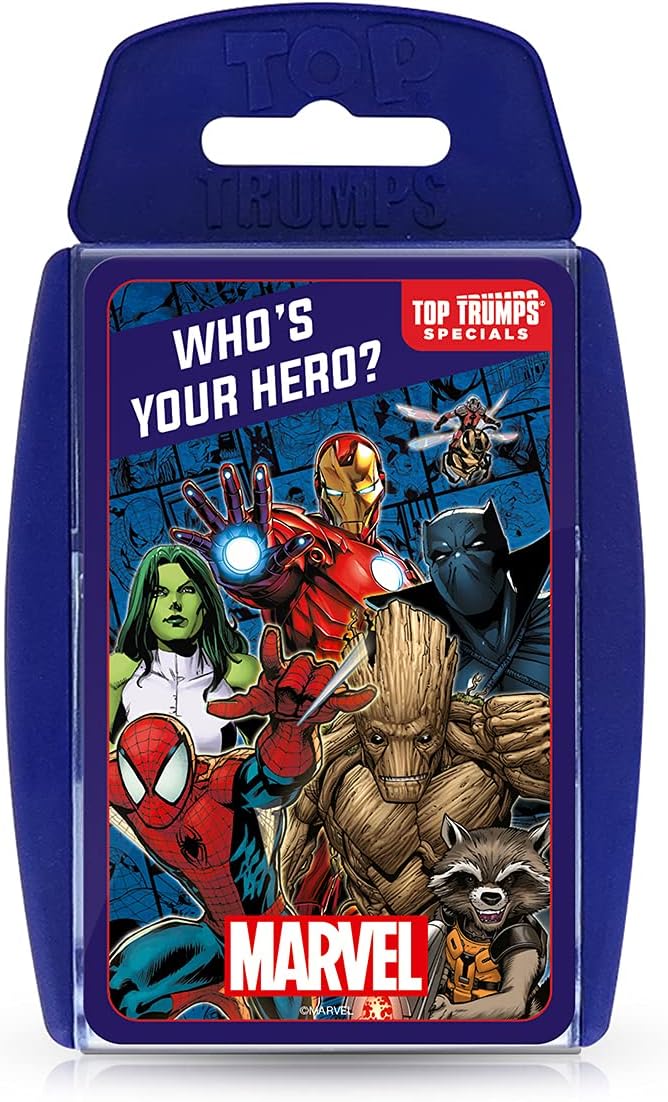 Top Trumps Marvel Universe Specials Card Game, play with heroes from Guardians of the Galaxy, The Avengers, and villains like Thanos and Carnage, great gift for ages 6 plus