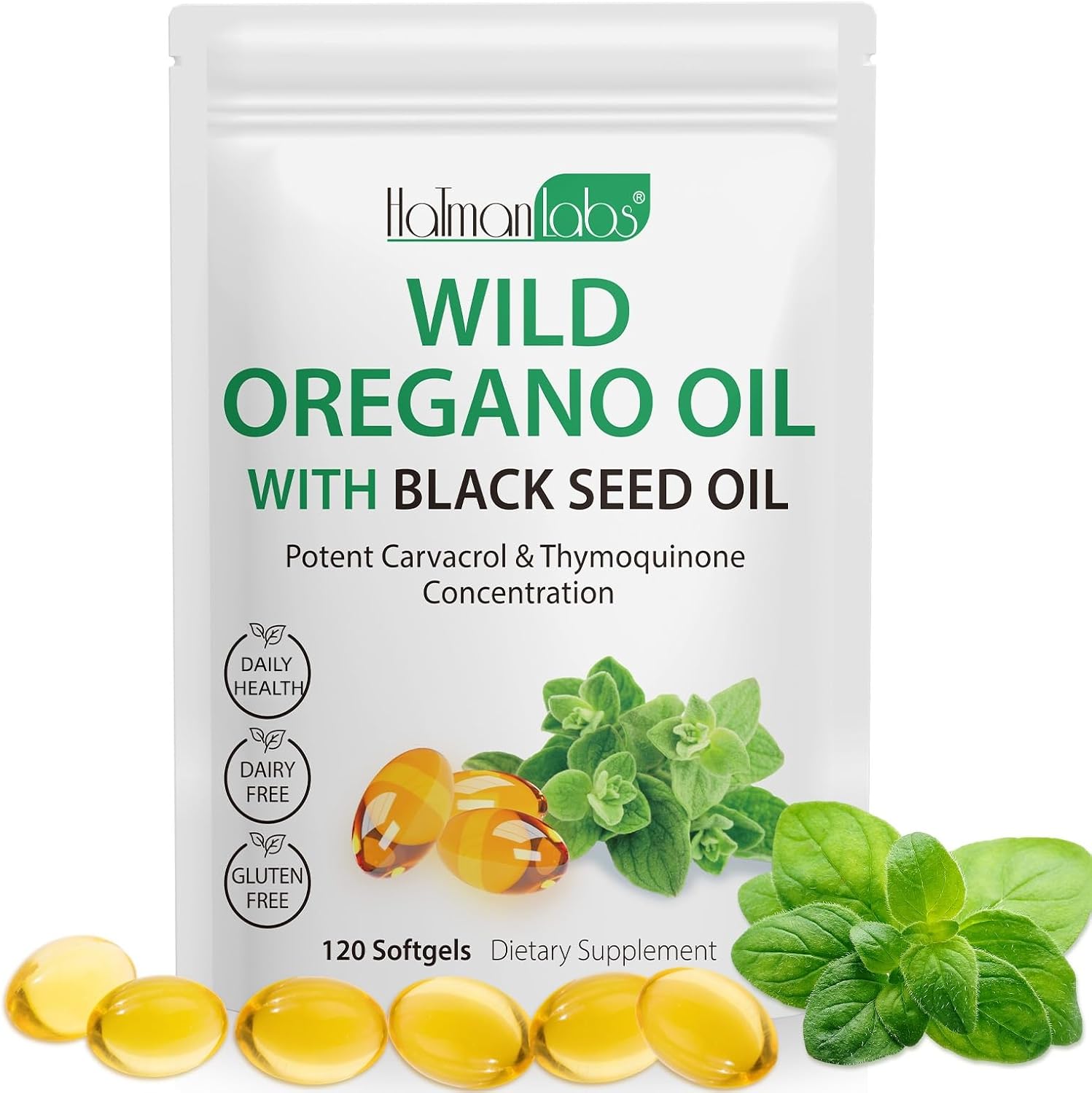 Oregano Oil Capsules, 2 in 1 Oil of Oregano with Black Seed Oil, Oregano Oil Supplement Capsules, Organic Oil of Oregano Extract, Gluten Free, 120 Softgels