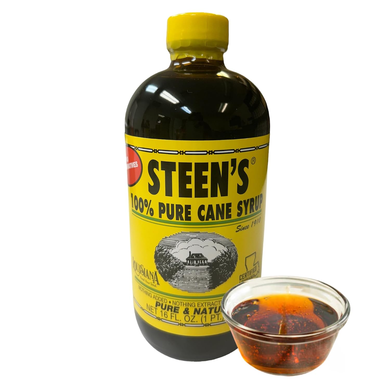 100% Pure Cane Syrup 16fl. Oz (Pack of 1) - No Additives - No Preservatives - Pure & Natural - Open Kettle - Louisiana's Trusted Brand for Over 100 Years - By Steen's