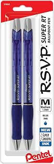 Pentel RSVP Super RT Ballpoint Pen, (1.0mm) Medium Line, Blue Ink, 2-Pk - BX480BP2C