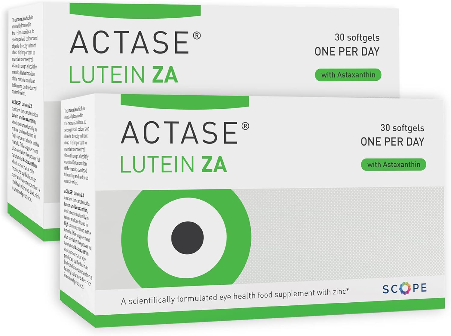 Actase ZA - Double Pack - Scientifically Formulated Lutein and Zeaxanthin Eye Care Supplement with Added Vitamins to Maintain Healthy Vision - 2x30 Softgels