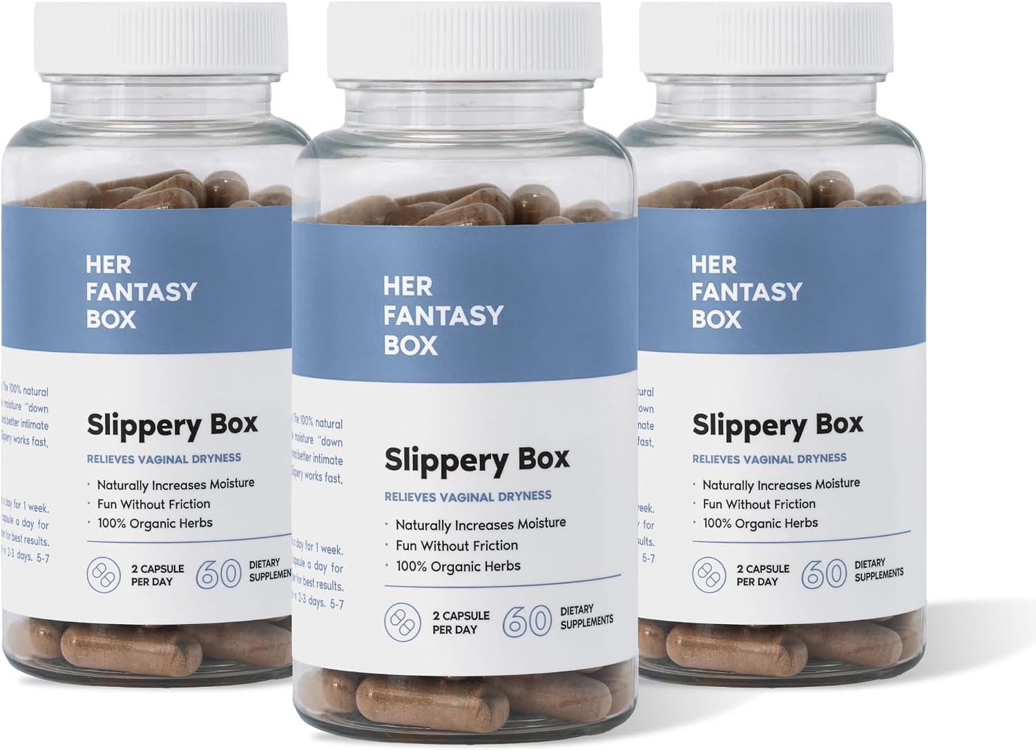 Her Fantasy Box | Slippery Box - Slippery Elm Bark Vaginal Moisturizer Capsule - 3 Pack