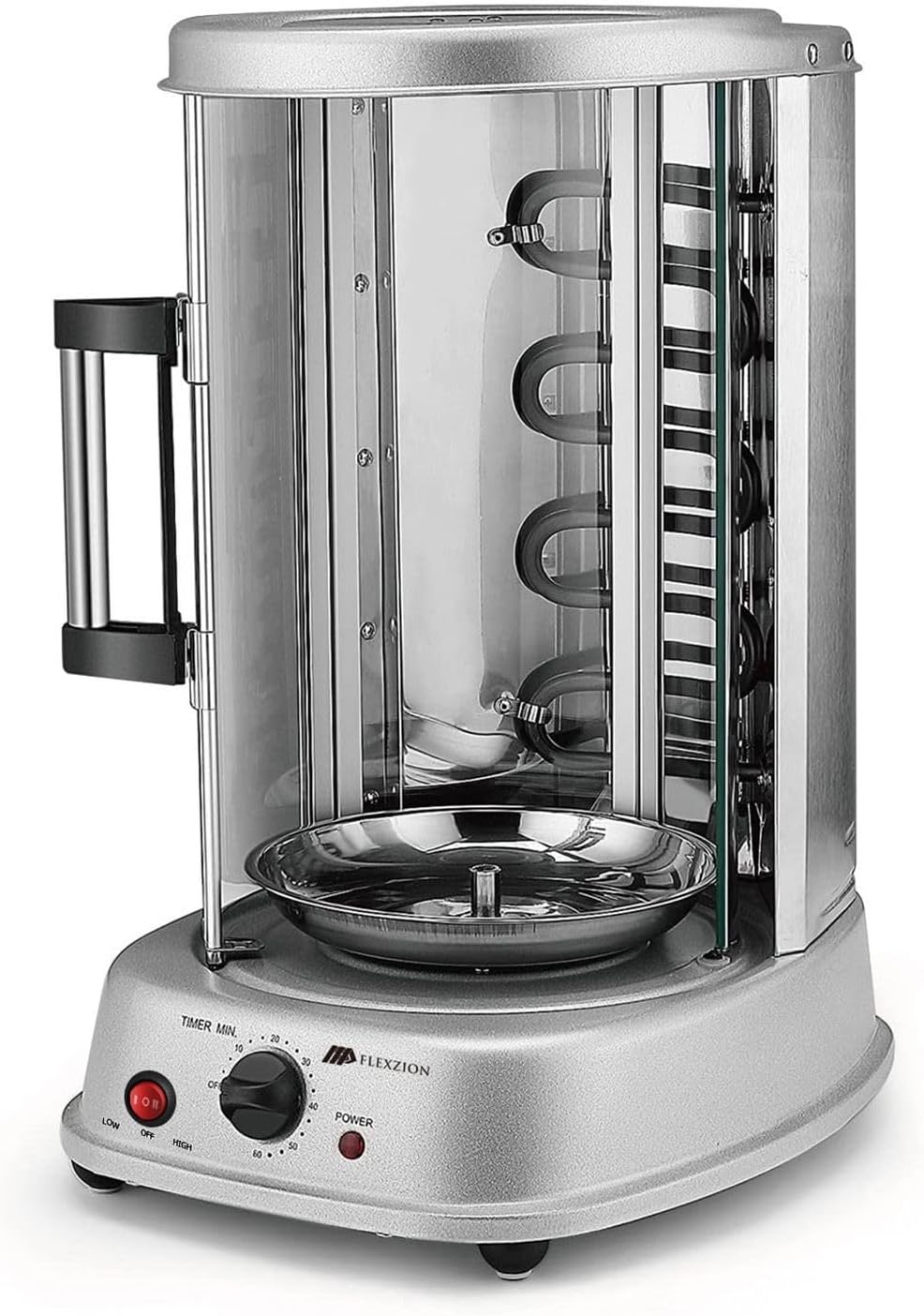 Flexzion Vertical Rotisserie Oven Grill - Countertop Shawarma Machine Kebab Electric Cooker Rotating Oven, Stainless Steel Roaster w/Bake Ware Kebob Skewers Stain Resistant Rotisserie Machine
