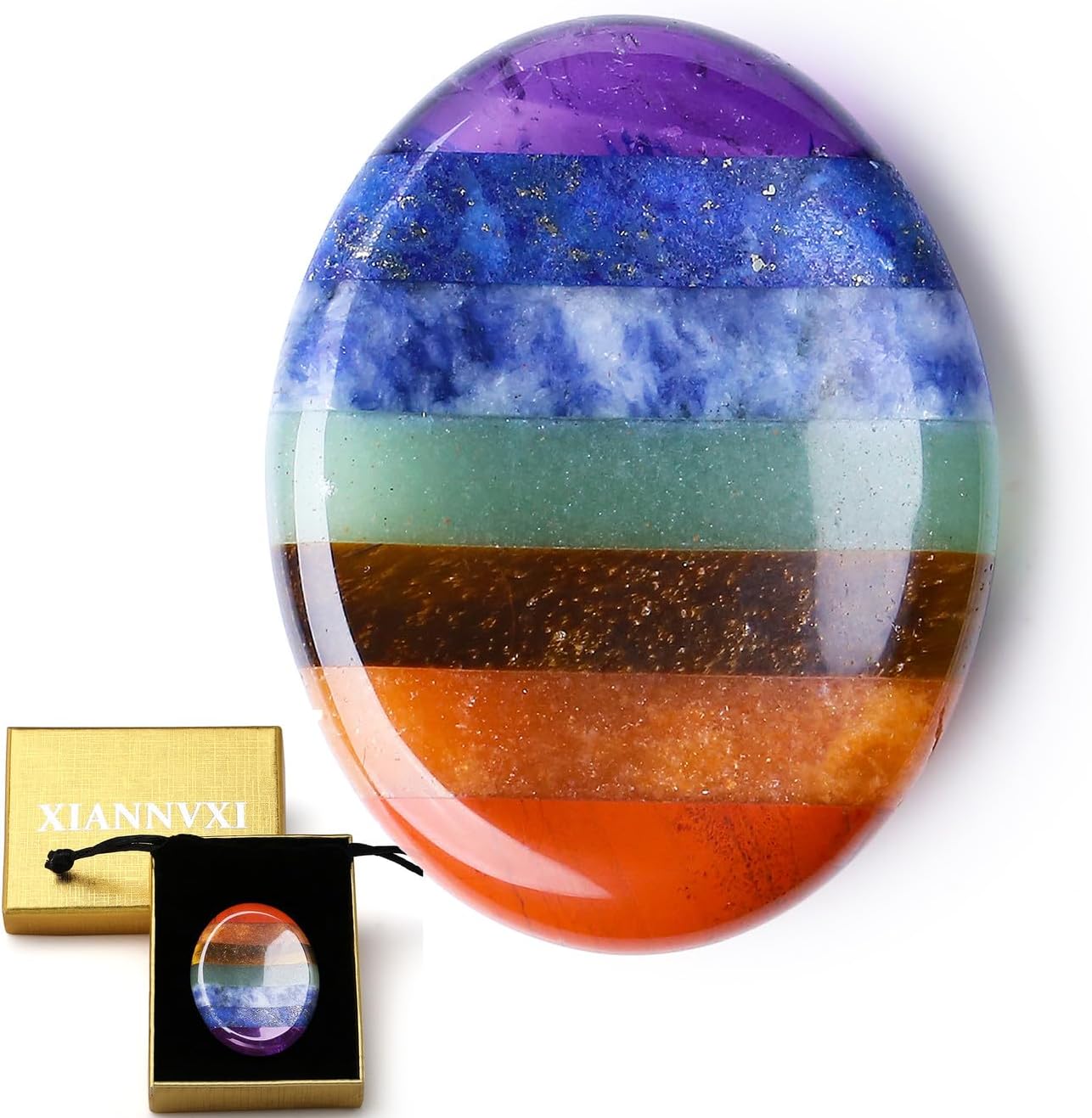 XIANNVXI 7 Chakra Crystal Worry Stone for Anxiety Relief for Adults,Healing Crystal Gifts for Women,Polished Crystal Gemstone Thumb Stone Mindfulness Gifts Small Gifts for Women