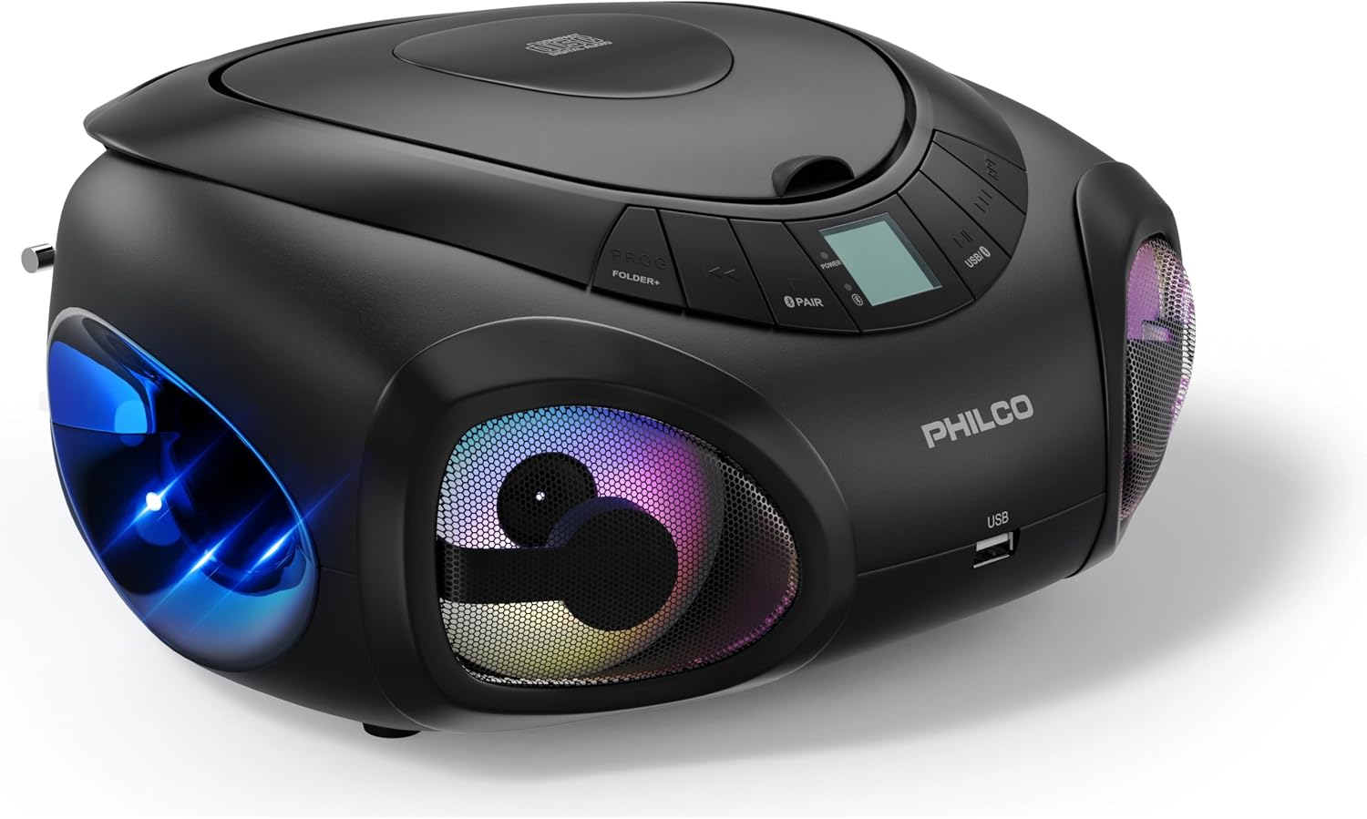 Philco CD Player Boombox with Bluetooth, AM/FM Radio, Portable CD Players for Home, Dynamic Light Display, Clear Stereo Sound and deep bass, AUX-in, MP3 /CD-R/CD-RW Compatible, AC/Battery Powered