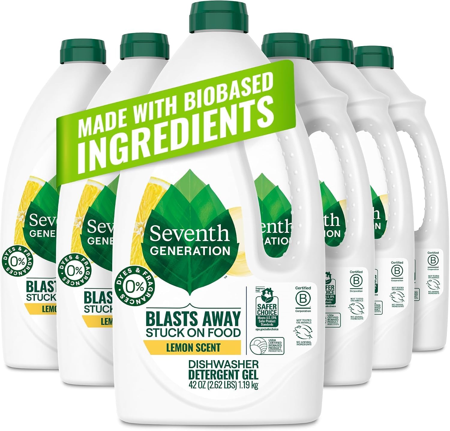 Seventh Generation, Dishwasher Detergent Gel, Lemon, 42 oz, Pack of 6
