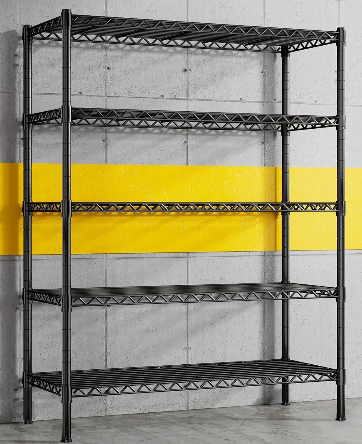 REIBII Shelving Unit 450KG Metal Shelving Units for Storage 5-Tier Metal Corner Shelf Heavy Duty Storage Rack Wire Pantry Shelves Adjustable Wire Shelving Unit, 90X35X150 CM