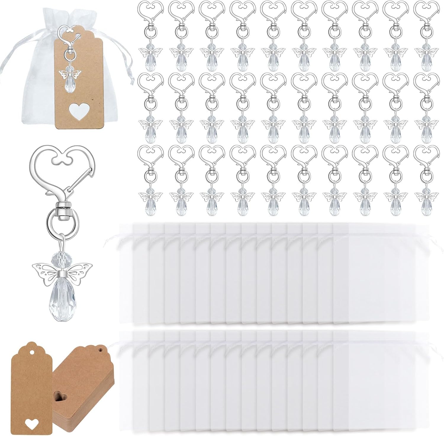 CECOMBINE 90PCS Guardian Angel Gifts,Thank You Keyrings Bulk with Tags and Organza Bags for Wedding, Baby Shower,Christening, DIY Decorations and Party Favors for Adults