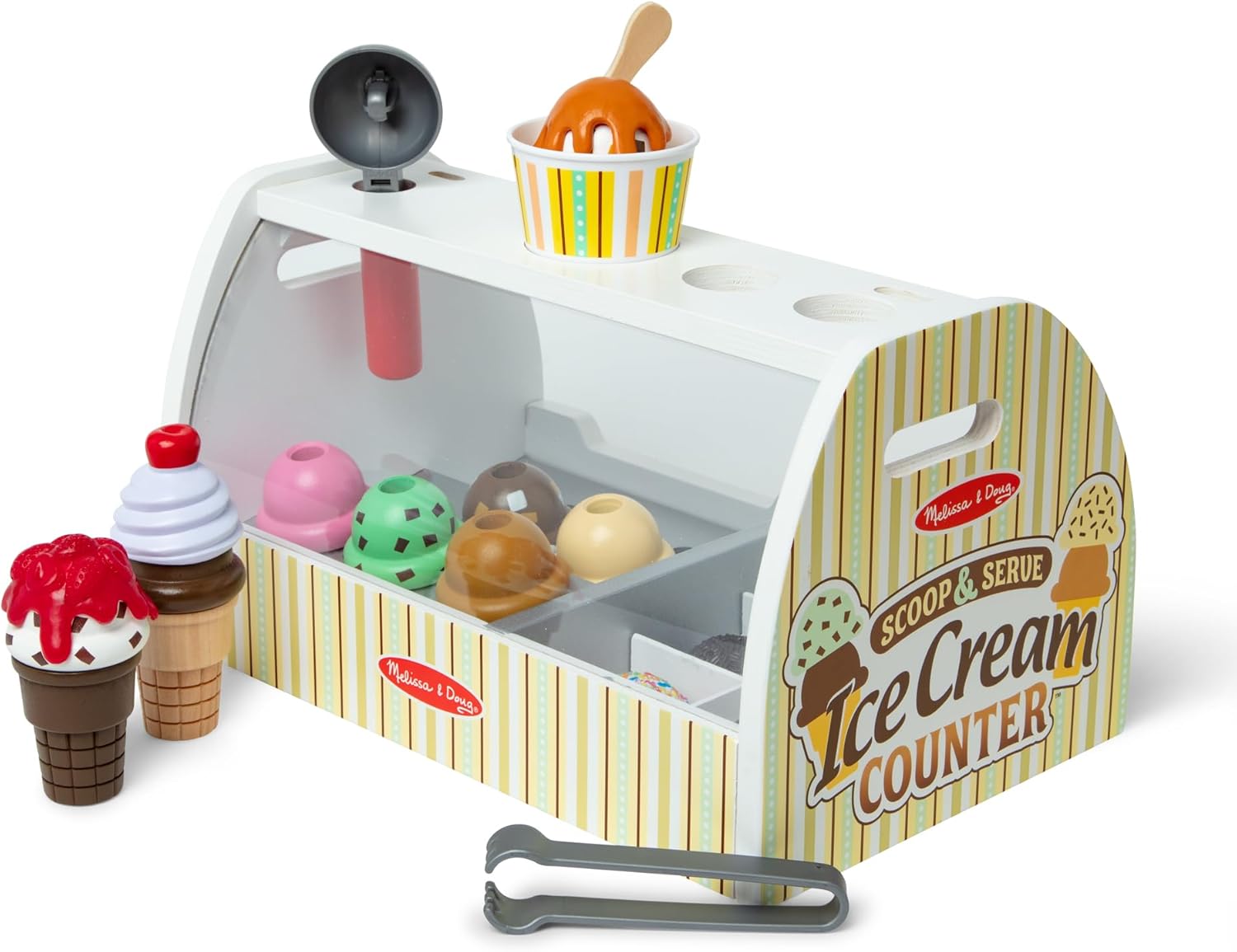 Melissa & Doug Wooden Ice Cream Toy Shop, Play Food Sets for Children, Food Toys & Kitchen Accessories, Gift for 3 Year Old Boy or Girl