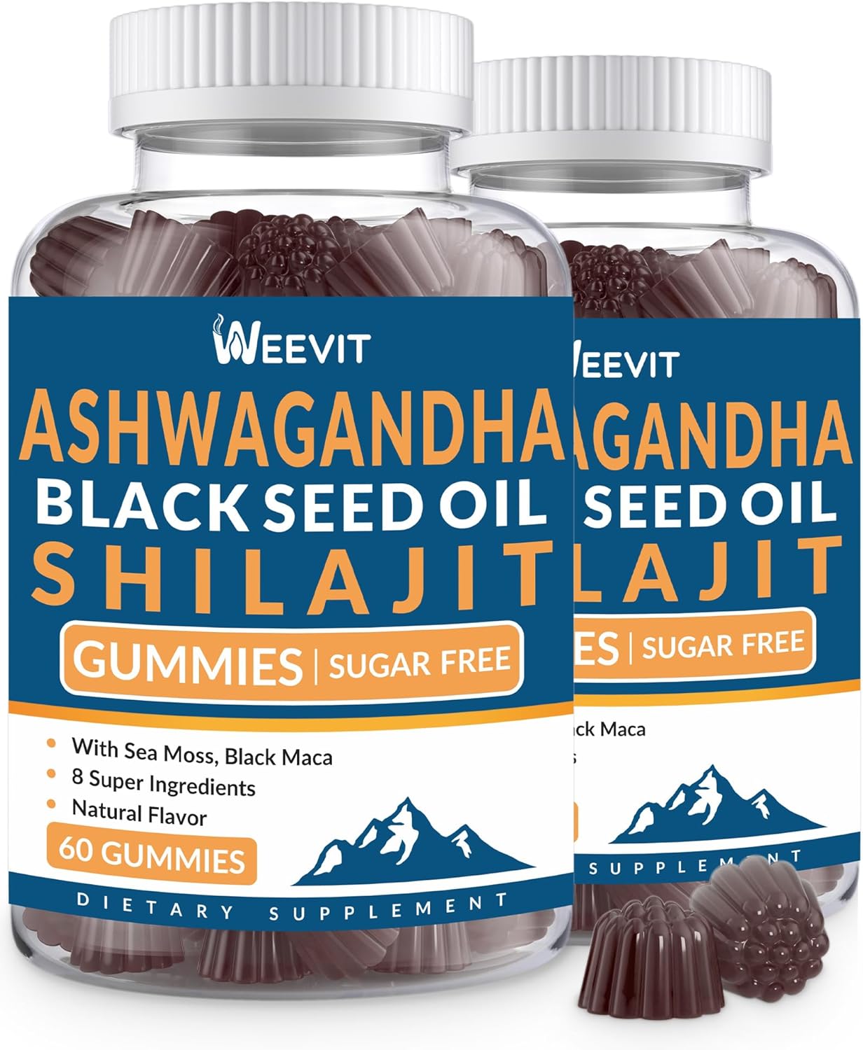 Ashwagandha Gummies, Black Seed Oil + Shilajit + Sea Moss + Maca Root, All in 1 Supplements for Women and Men – Vegan & Sugar Free