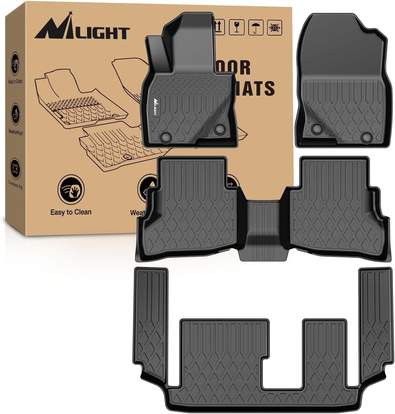 Nilight Floor Mats for Mazda CX-9 (7 Seat Only) 2016-2023 | for CX9 2016 2017 2018 2019 2020 2021 2022 2023 All Weather Custom Fit Heavy Duty Floor Liners