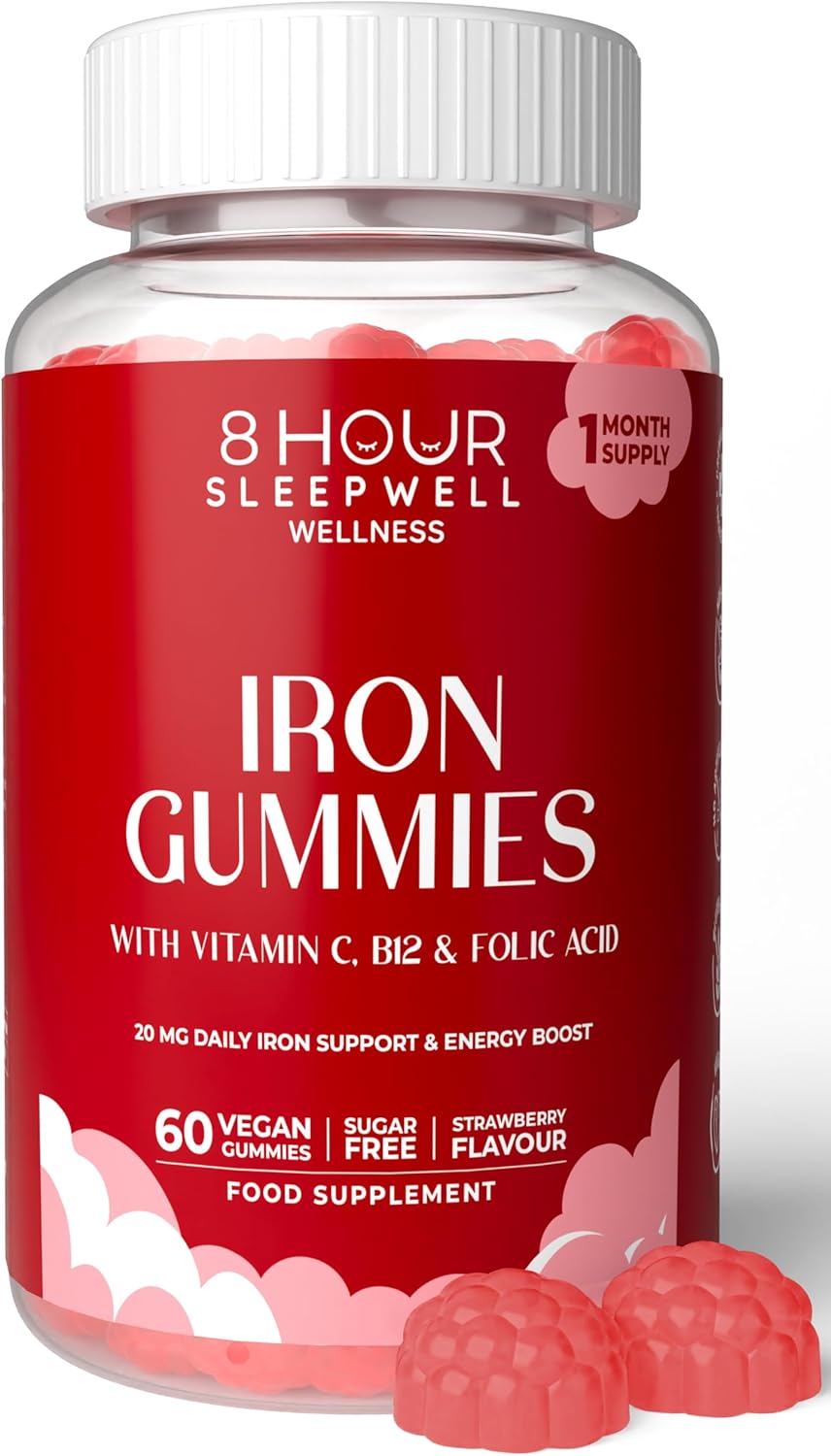 Iron Gummies โ Sugar-Free & Vegan | High Strength 20mg for Energy, Immunity | with Vitamin C, B12 & Folic Acid | Alternative to Iron Tablets & Drops | Supplements for Women & Men | 1 Month Supply