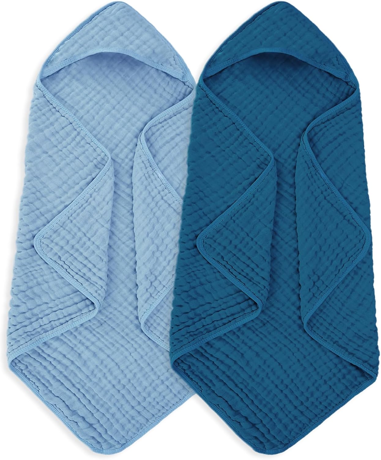 MIGIOL Muslin Baby Towels 100% Cotton ，Super Soft Muslin Baby Bath Towel - 32 x 32 Inches, Suitable for Newborn and Young Children up to 3 Years Old. (Light Blue & Dark Blue)