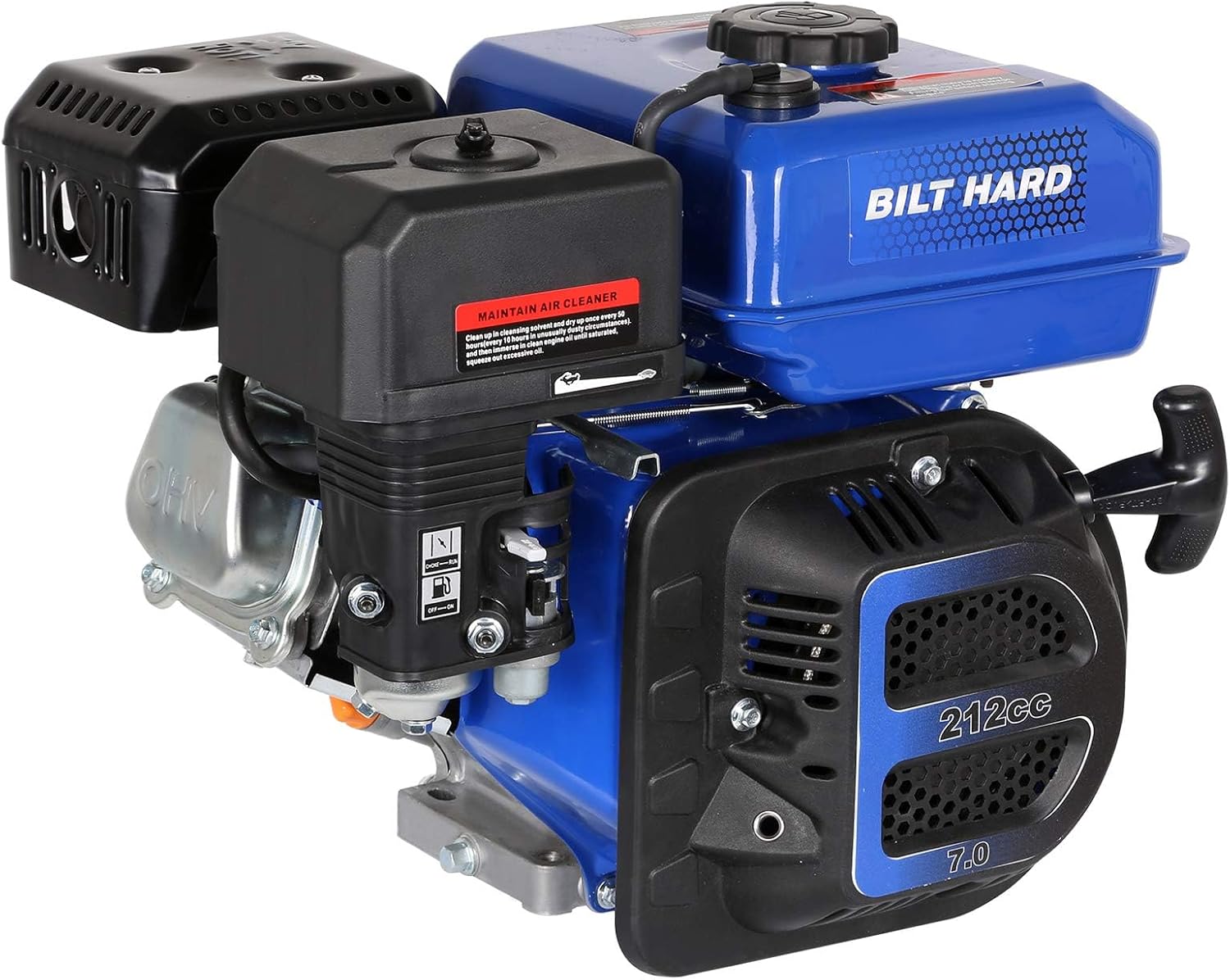 BILT HARD 7HP Gas Engine Horizontal Shaft, 212cc 4 Stroke OHV Industrial Grade Replacement Gas Motor, Shaft 3/4" (19mm) Diameter, 2-3/8" Long, 3/16" Keyway