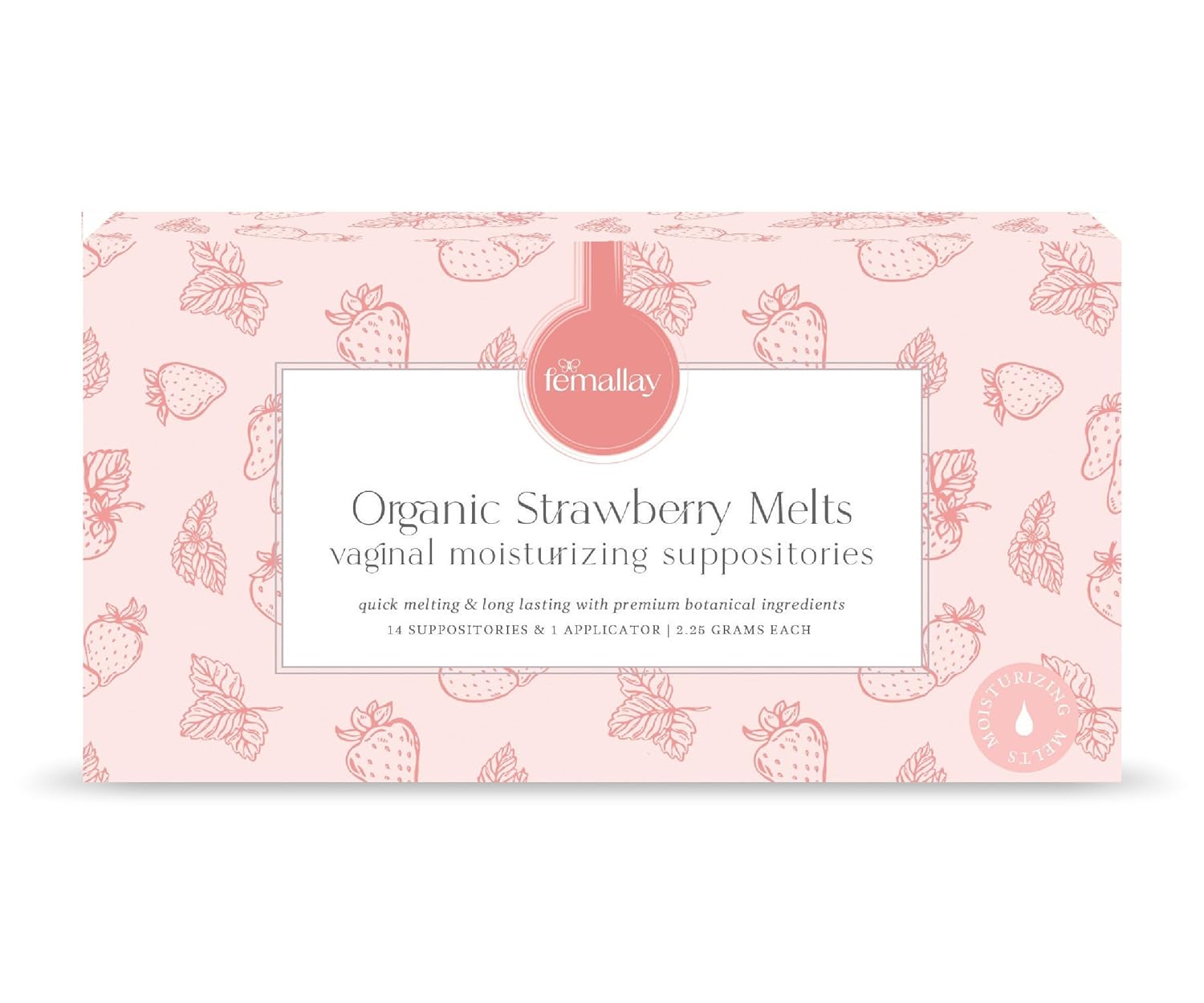 Femallay Organic Vaginal Moisturizing Suppository Melts - 100% Natural Suppositories for Vaginal Odor and Dryness Relief, Ultra-Hydrating Fast-Acting Comfort (Strawberry)