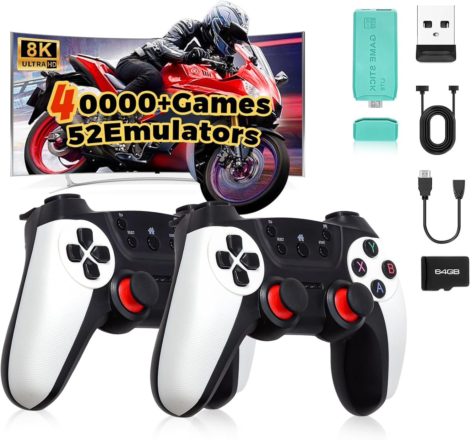 Wireless Retro Game Stick,30000+ Classic Games,Retro Game Console,HDMI TV Output, Plug And Play Retro Game Revisiter with Premium Competitive Dual Controllers