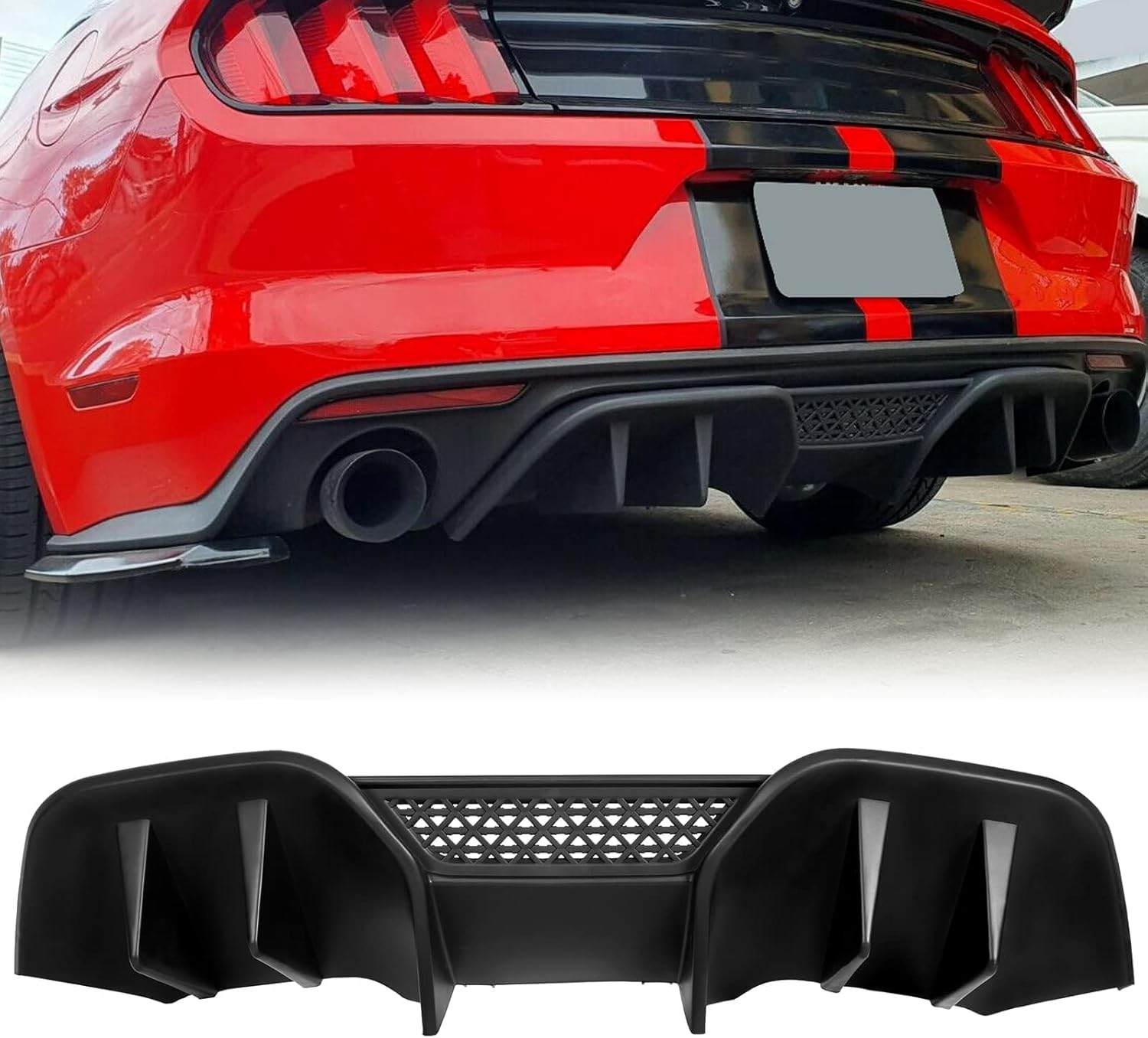 KUAFU Rear Bumper Diffuser Compatible with 2015-2017 Ford Mustang RTV2 Style PP Lower Valance Chin Splitter Spoiler Protector Black