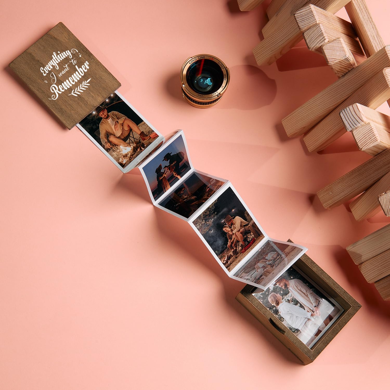 Wooden Accordion Photo Box, A Perfect Gift for Weddings, Anniversaries, and Special Milestones (Memories-Vertical)